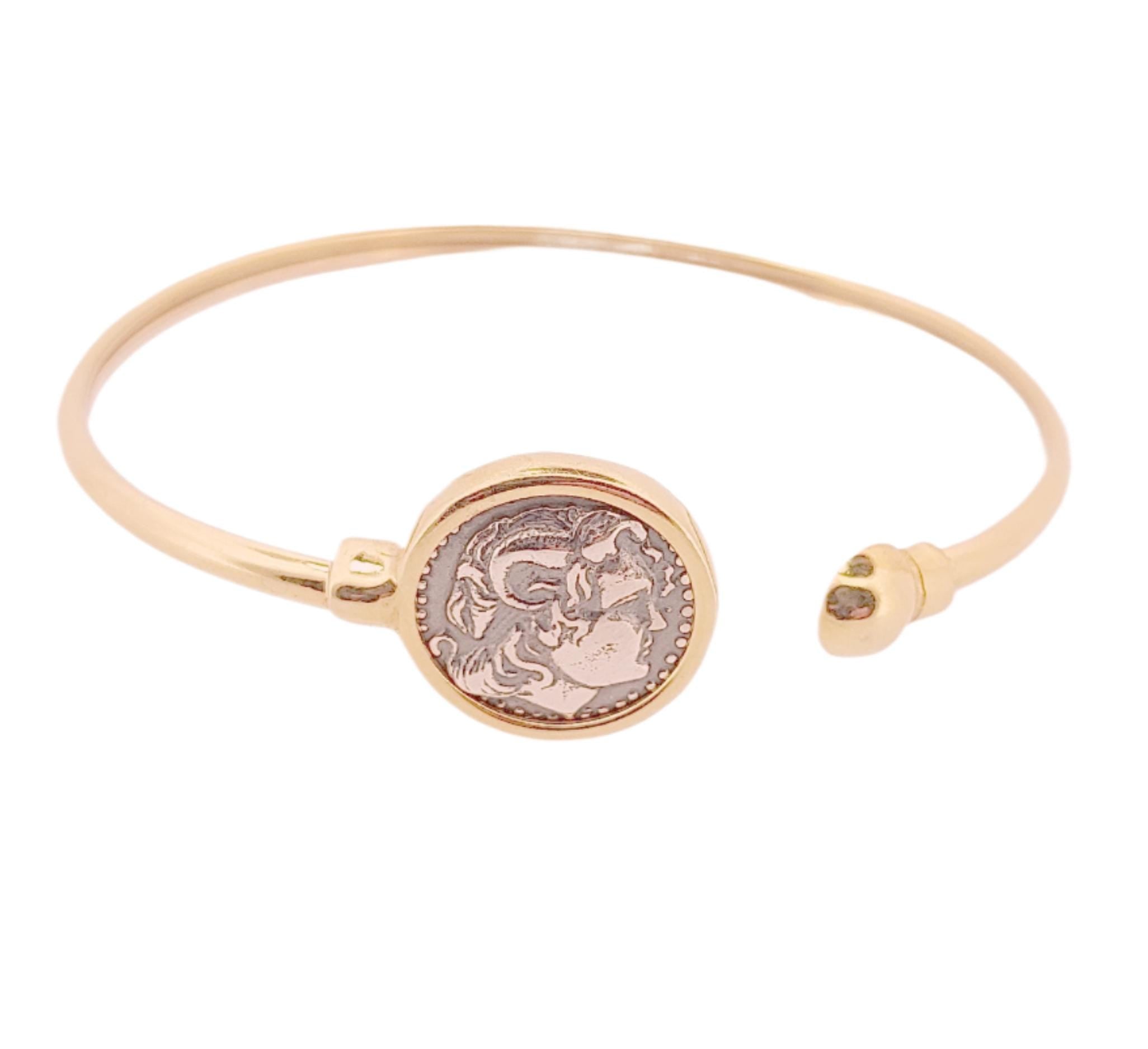Alexander the Great Bracelet, Silver and Gold Plated, Greek Coin Bangle