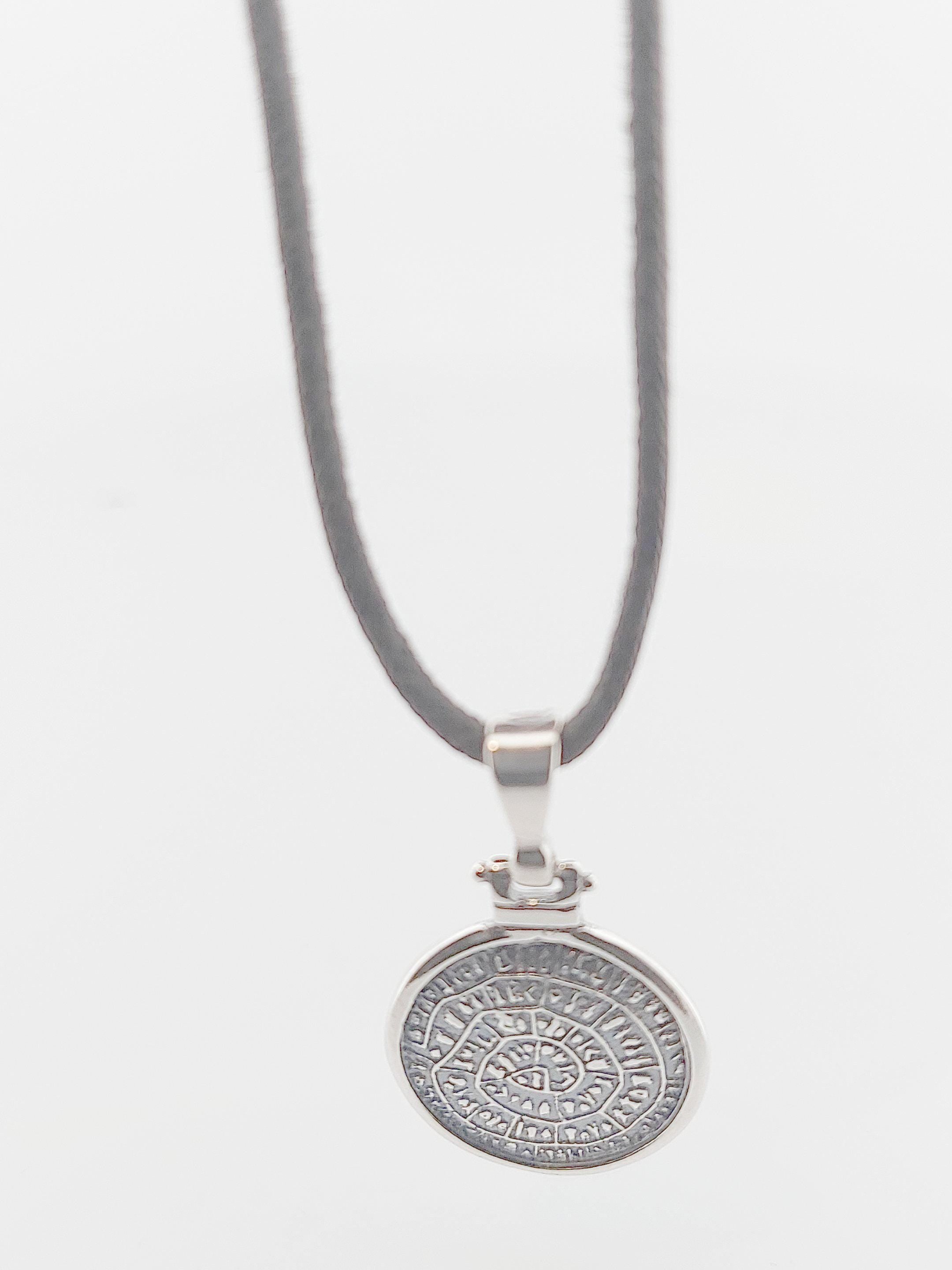 Sterling Silver Phaistos Disc Pendant: Ancient Greek Historical Necklace