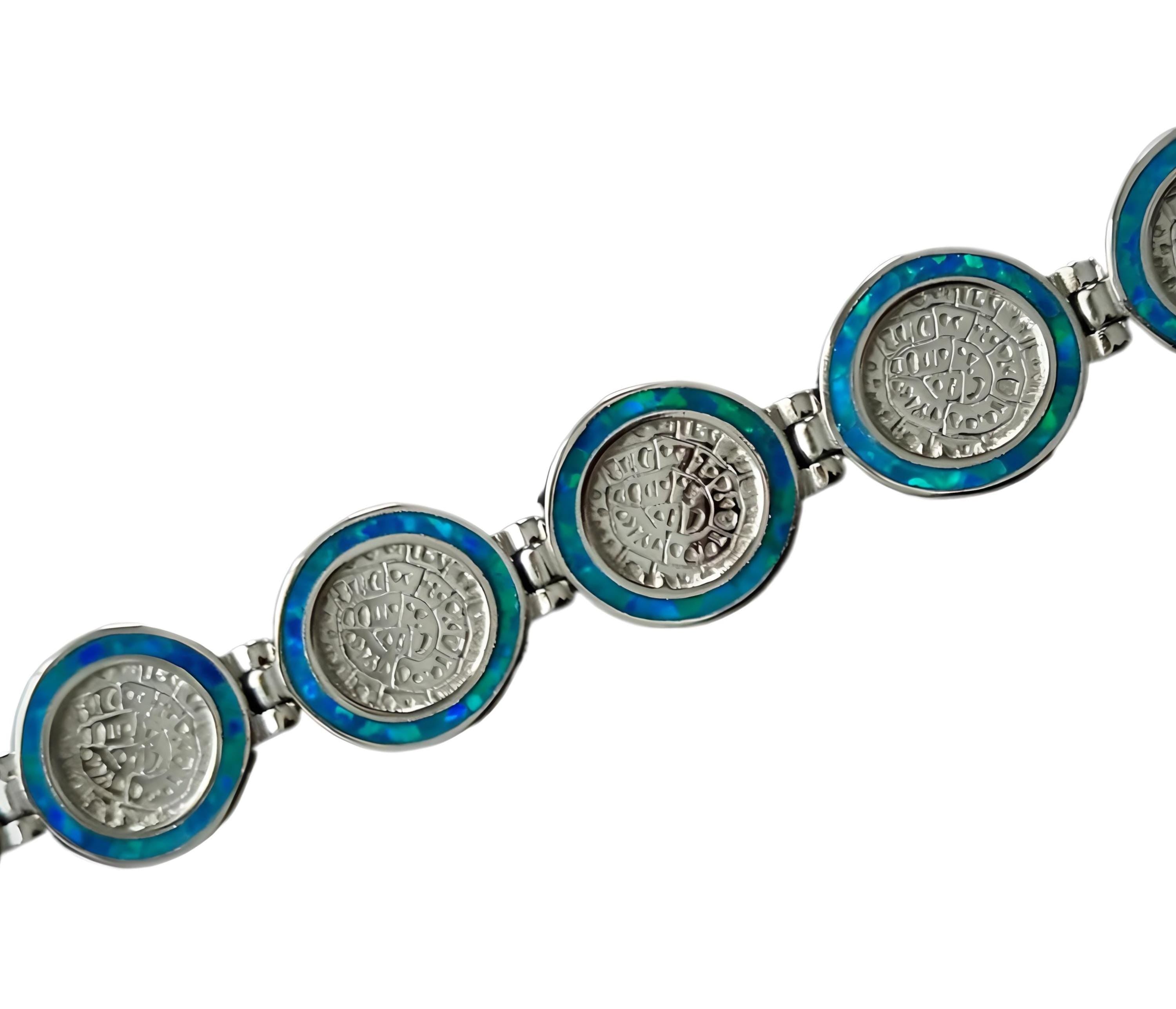 Sterling Silver Phaistos Disc Bracelet: Blue Opal Ancient Greek Jewelry