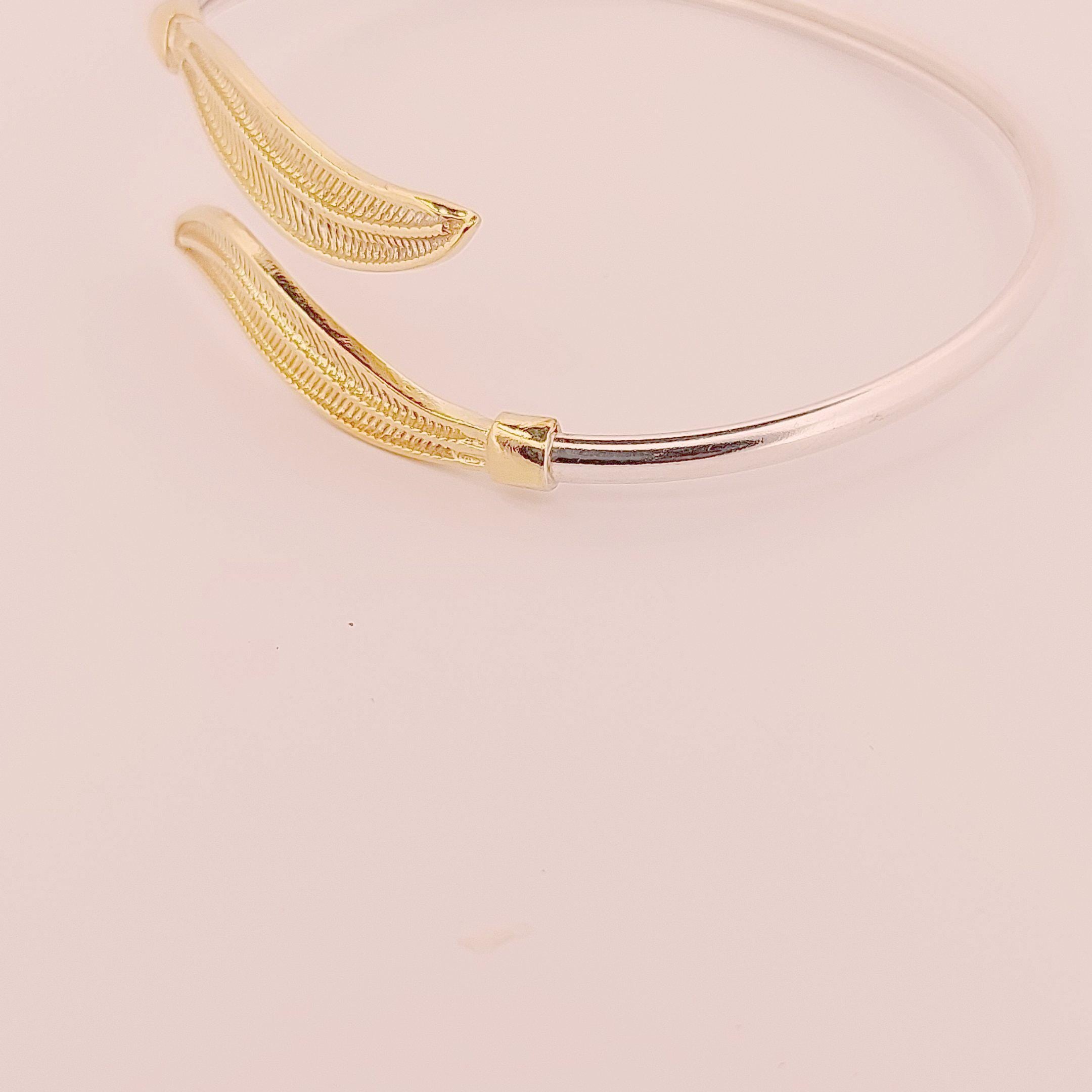 Gold Plated Olive Leaf Bangle Bracelet: Greek Inspired Design