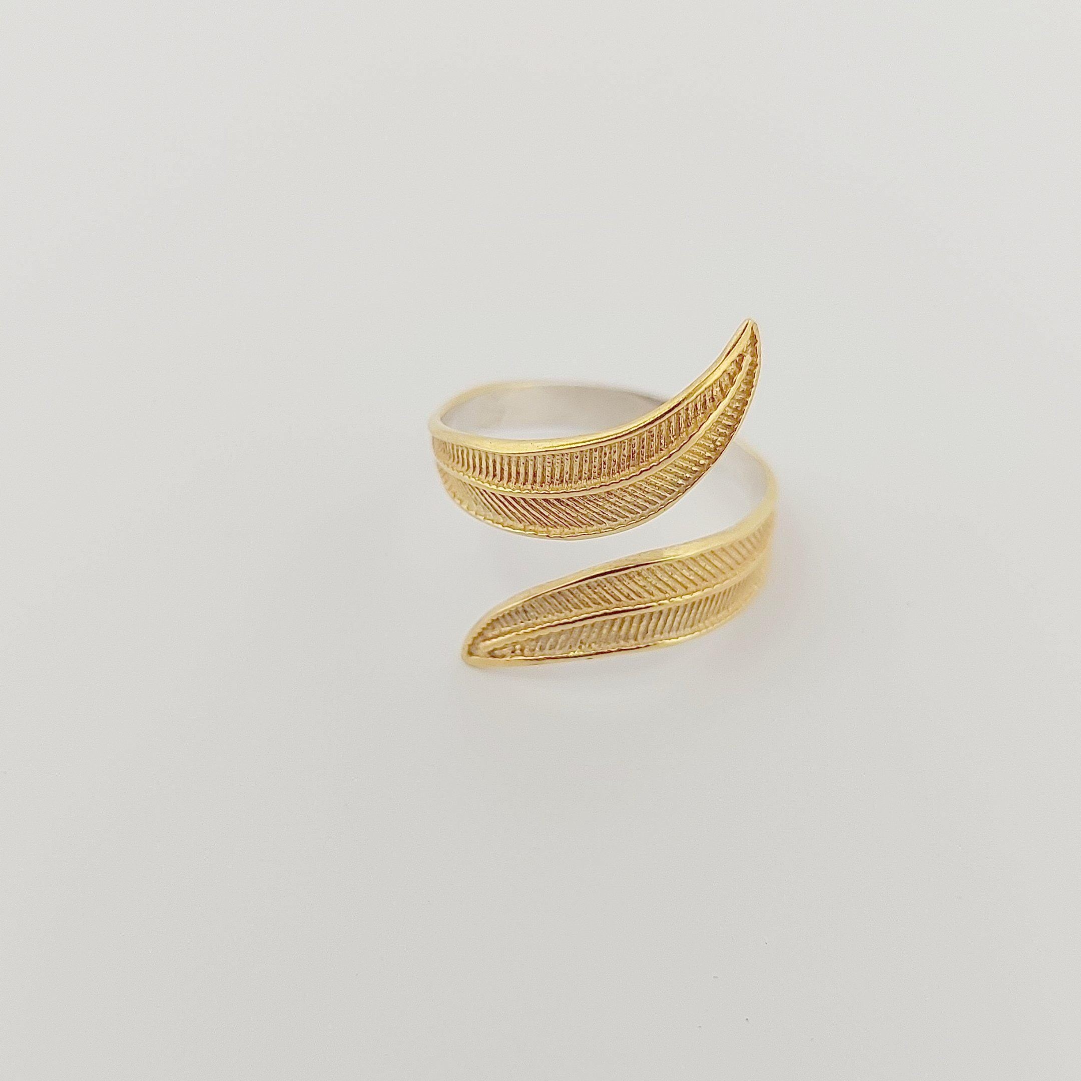 Gold Plated Adjustable Leaf Ring, Greek History Inspired Statement Ring, Ancient Motif