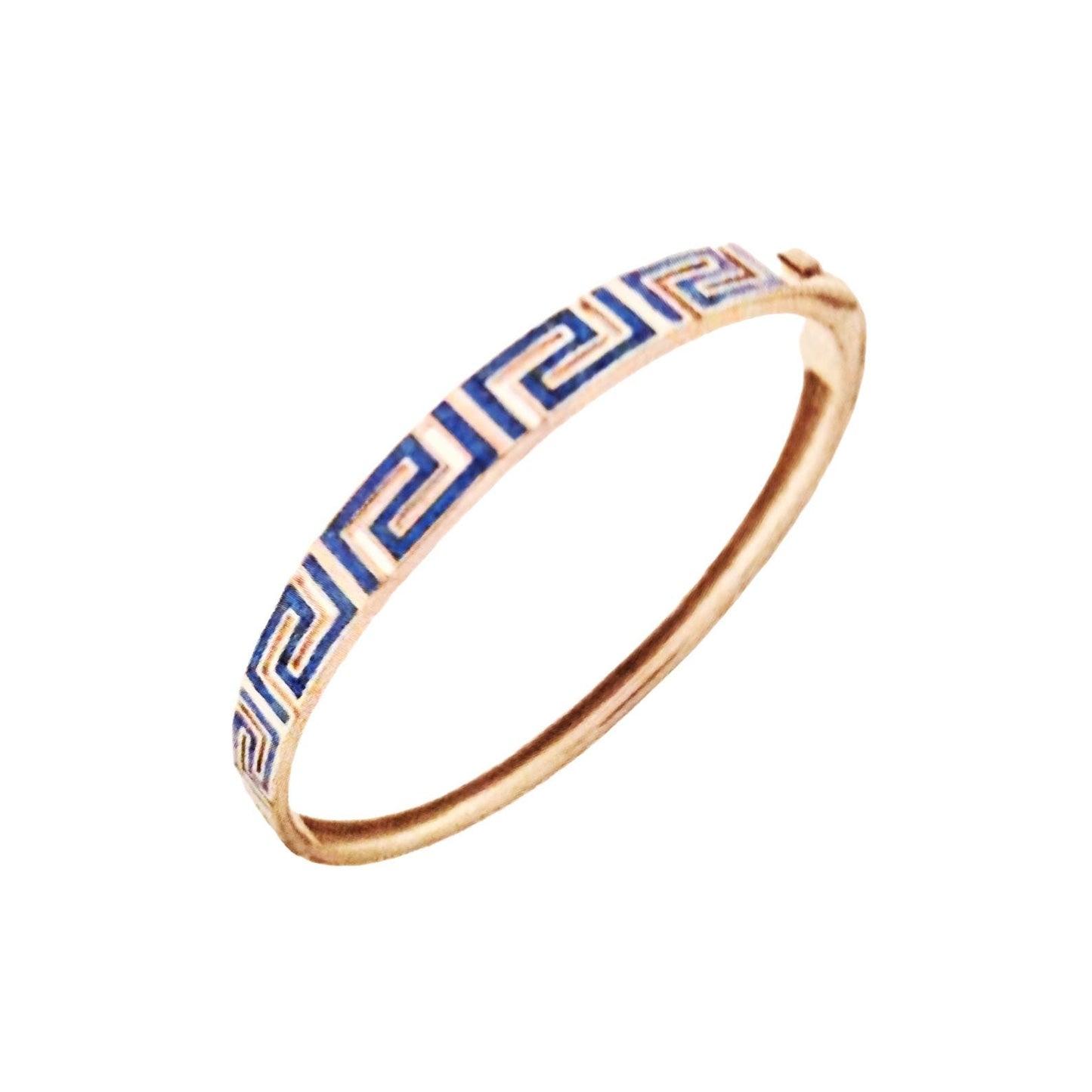 Greek Key Blue Opal Silver Bracelet, Meander Design Bangle