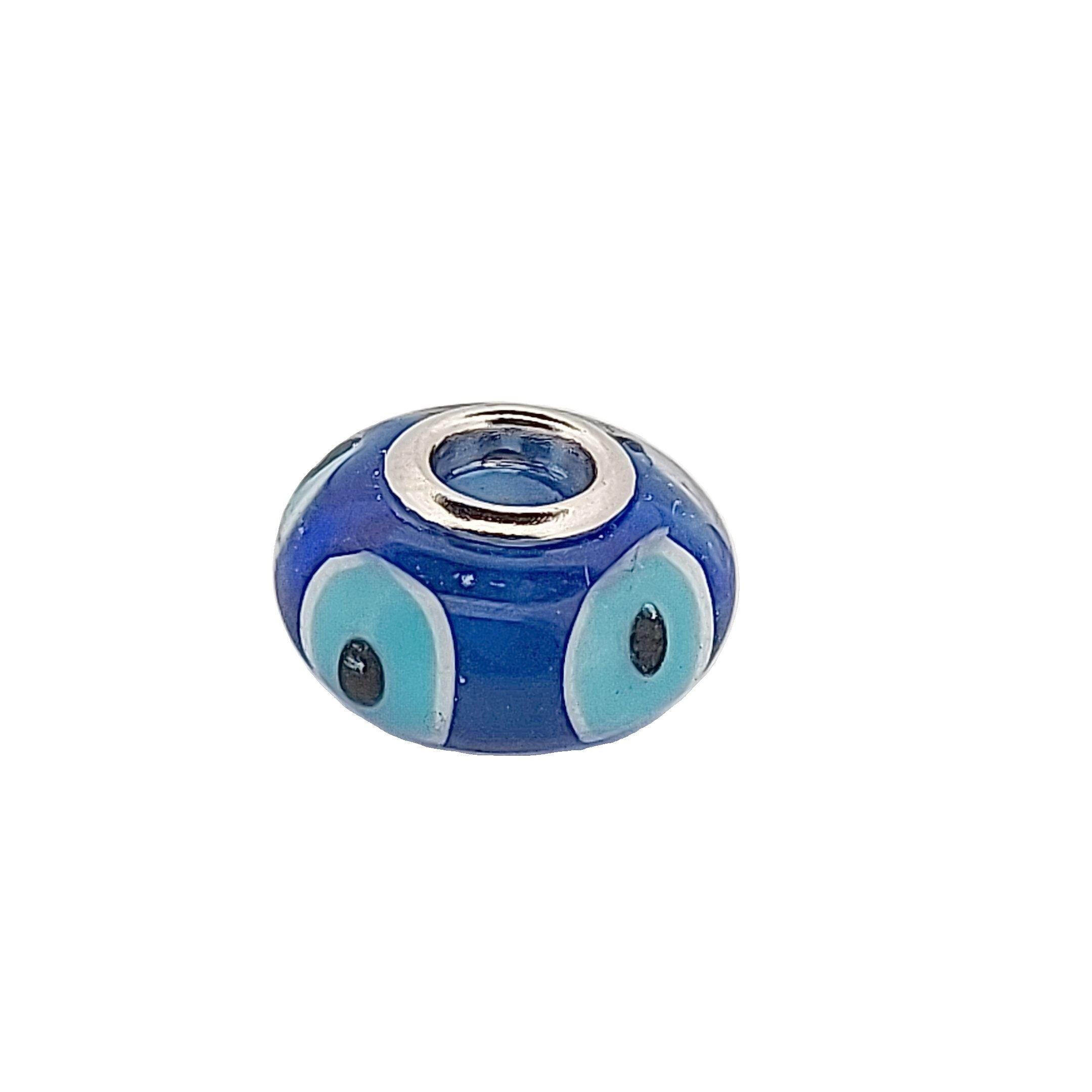 Evil Eye Charm Bead: Blue Enamel, Sterling Silver, Fits Pandora Bracelets