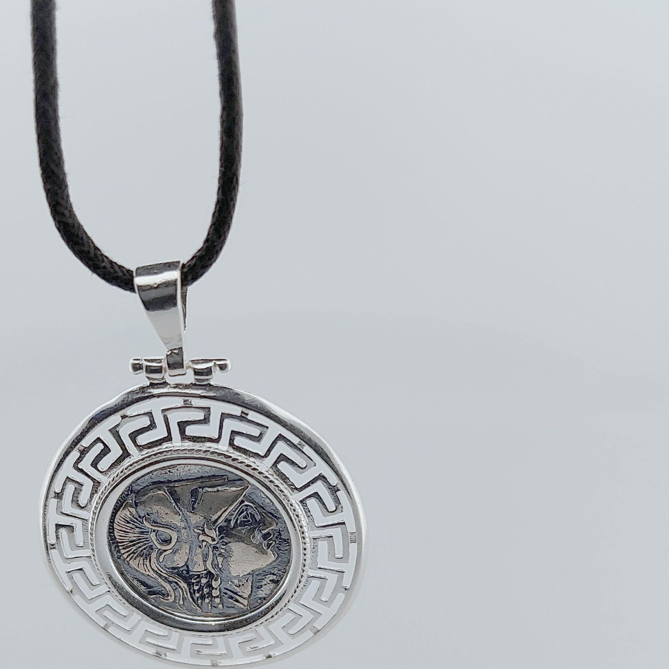Sterling Silver Athena Pendant: Greek Key Medallion