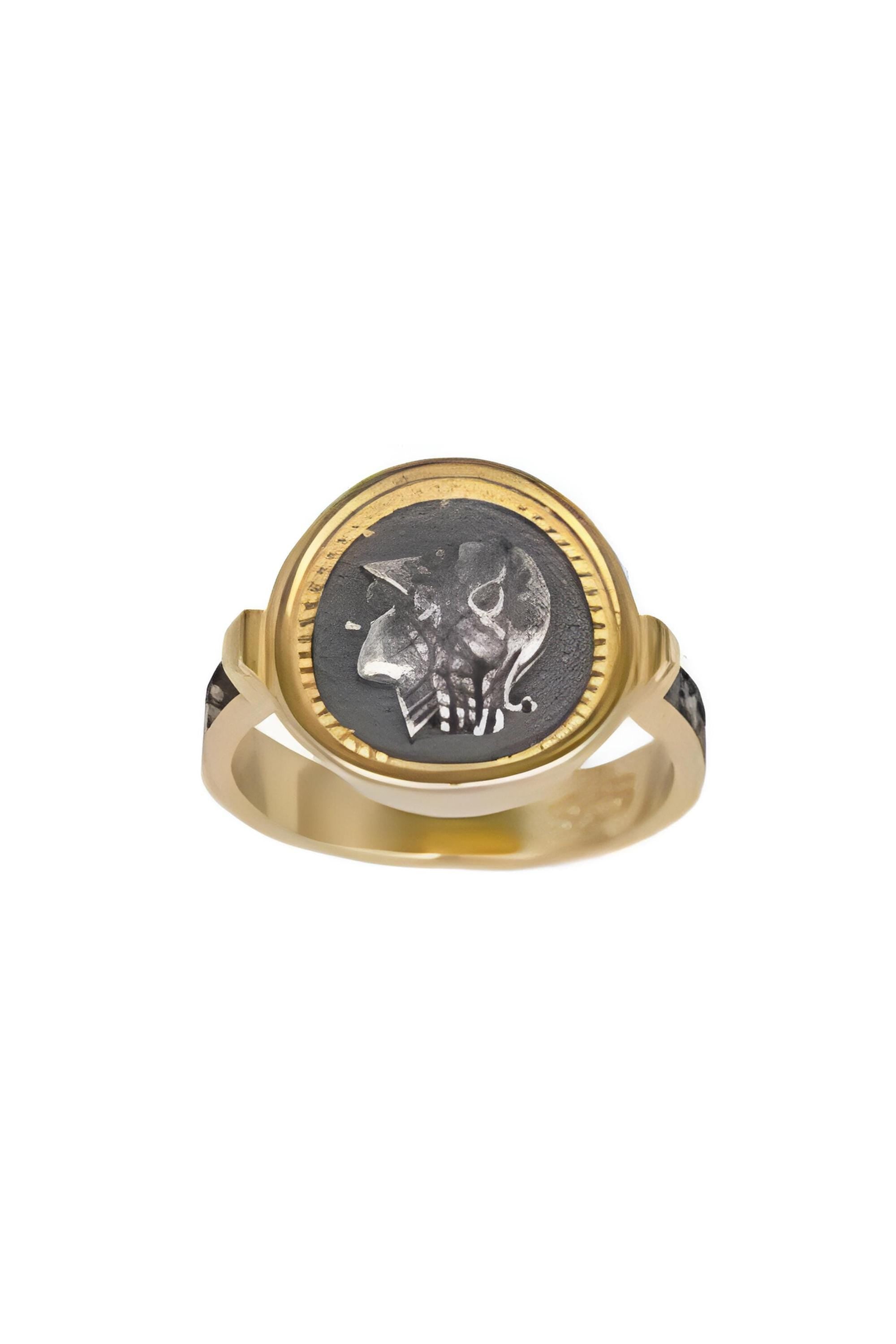 Goddess Athena Signet Ring, Sterling Silver Gold Plated, Greek Mythology Design