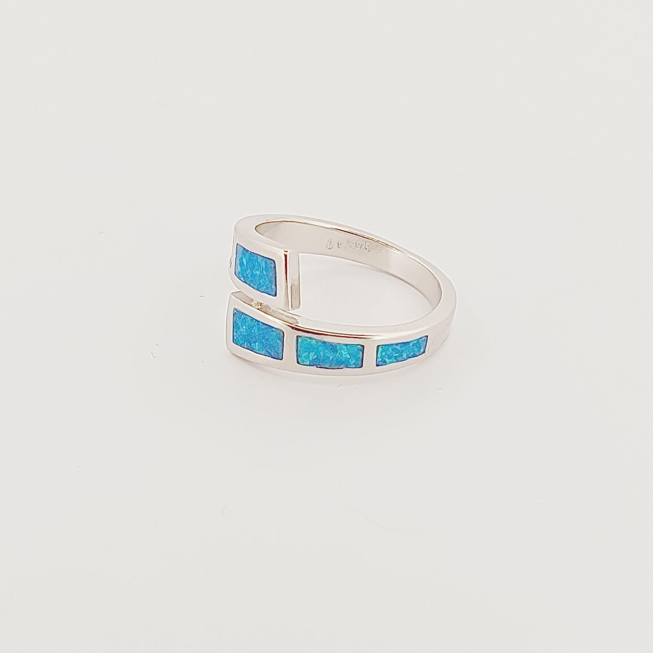 Silver Opal Ring, Inspired from Greek Colors, Elegant Wrap-around Design
