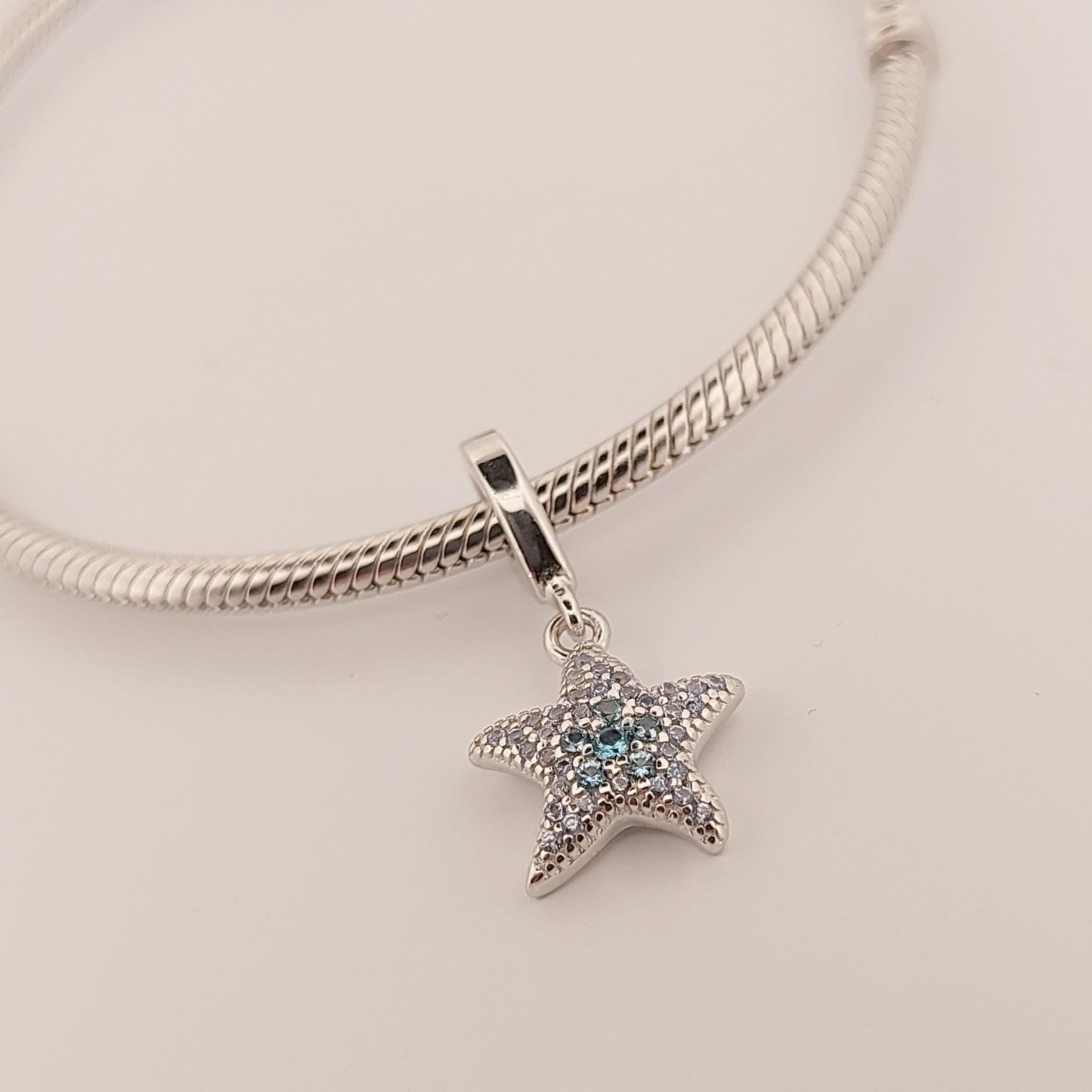 Starfish Charm Bead with Sparkling Stones, Greek Design Bracelet, Sterling Silver