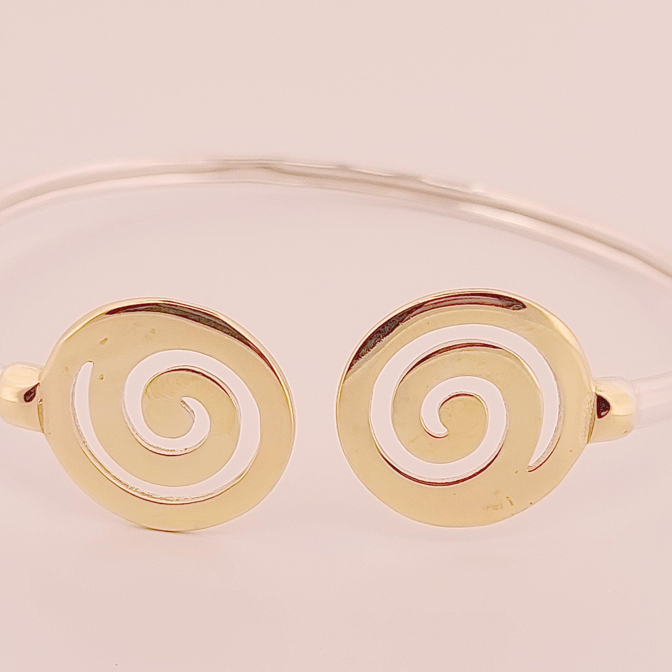 Gold Plated Spiral Bangle Bracelet: Greek Key Meander Design
