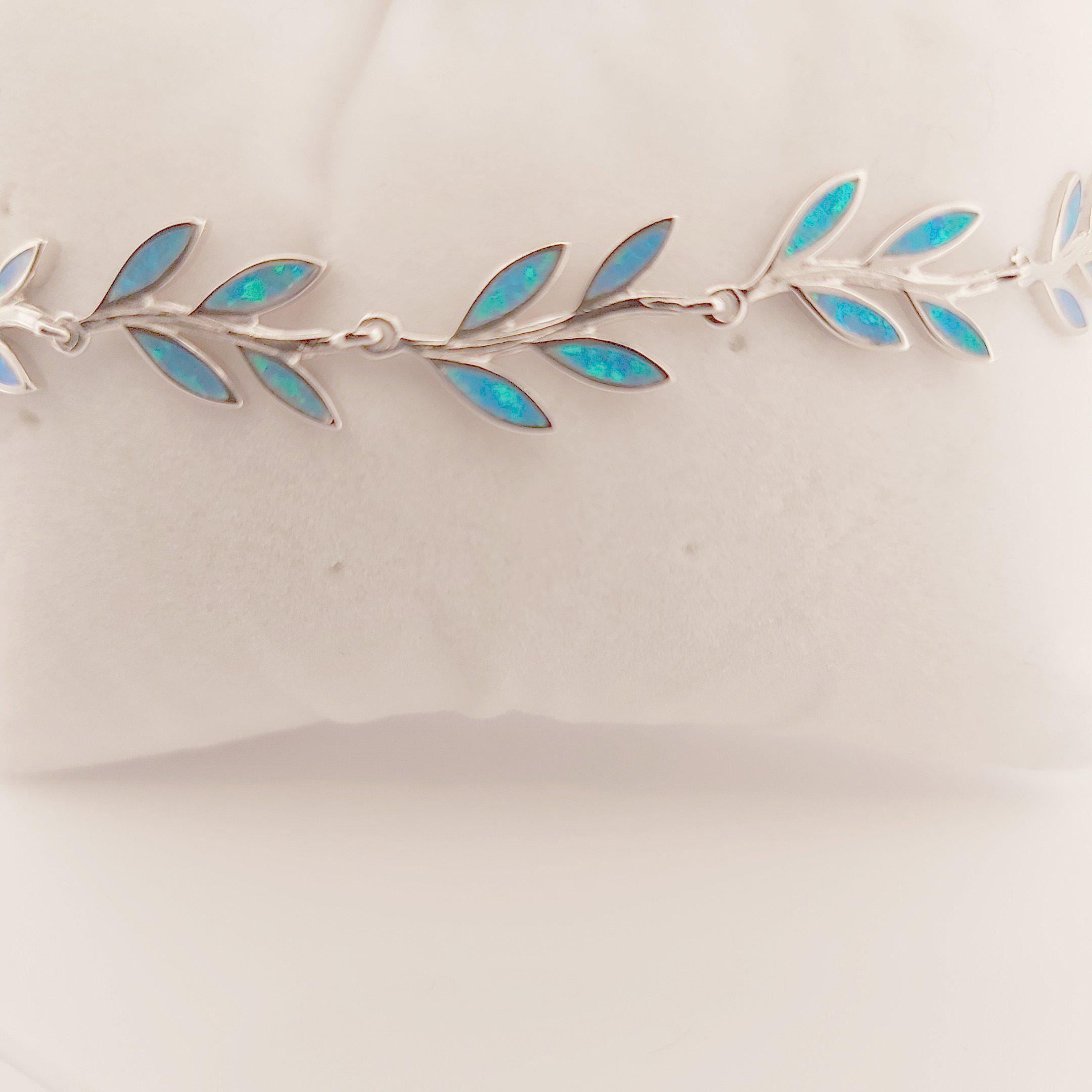 Blue Opal Olive Branch Bracelet: Sterling Silver Greek Jewelry