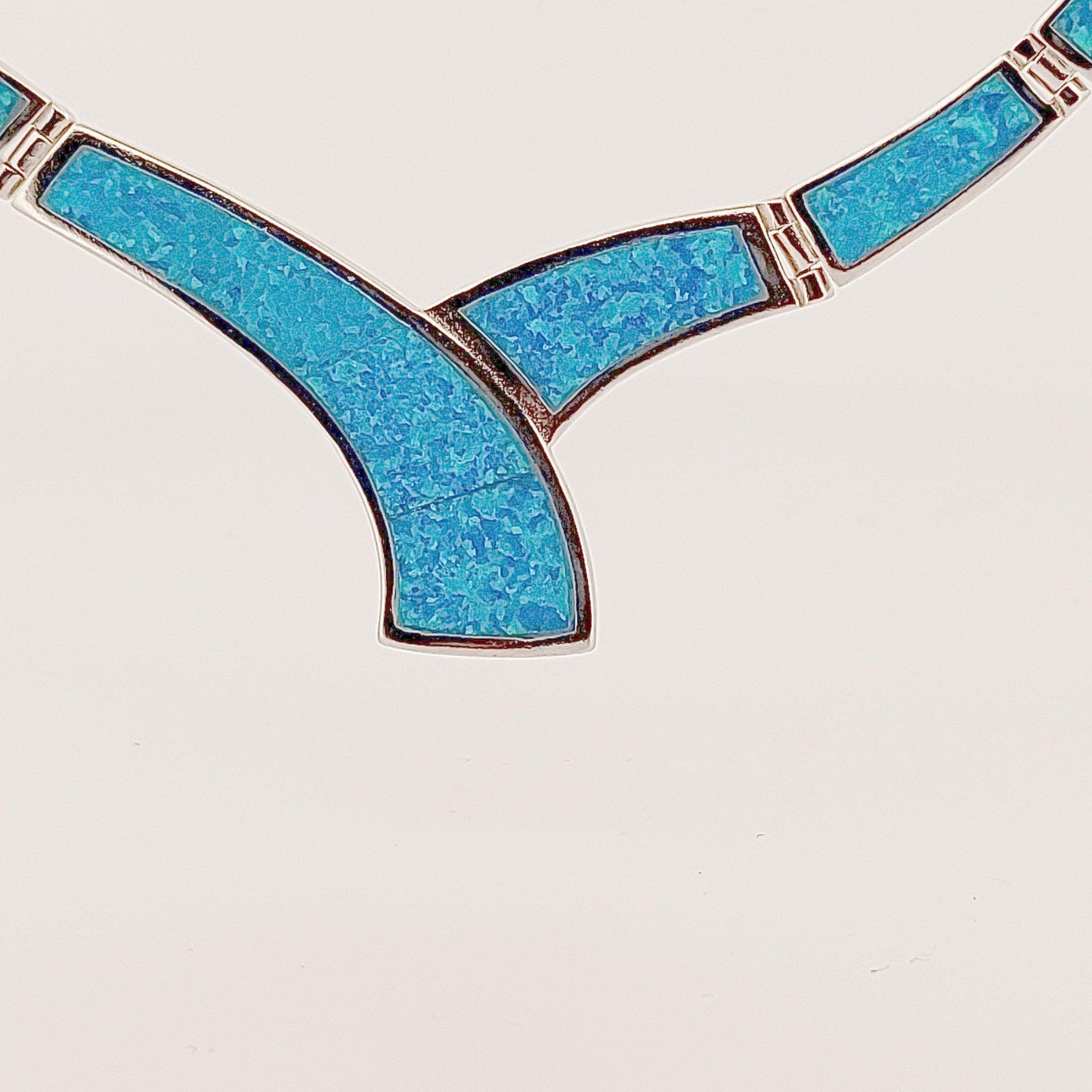 Sterling Silver 925 Blue Opal Collar Necklace, Greek-Inspired Design