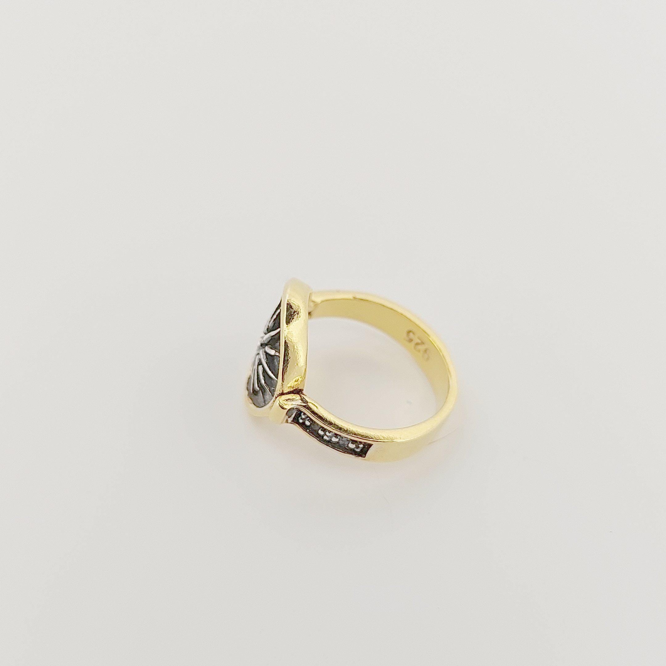 Macedonian Star Signet Ring, Silver Gold Plated, Greek Motif Design