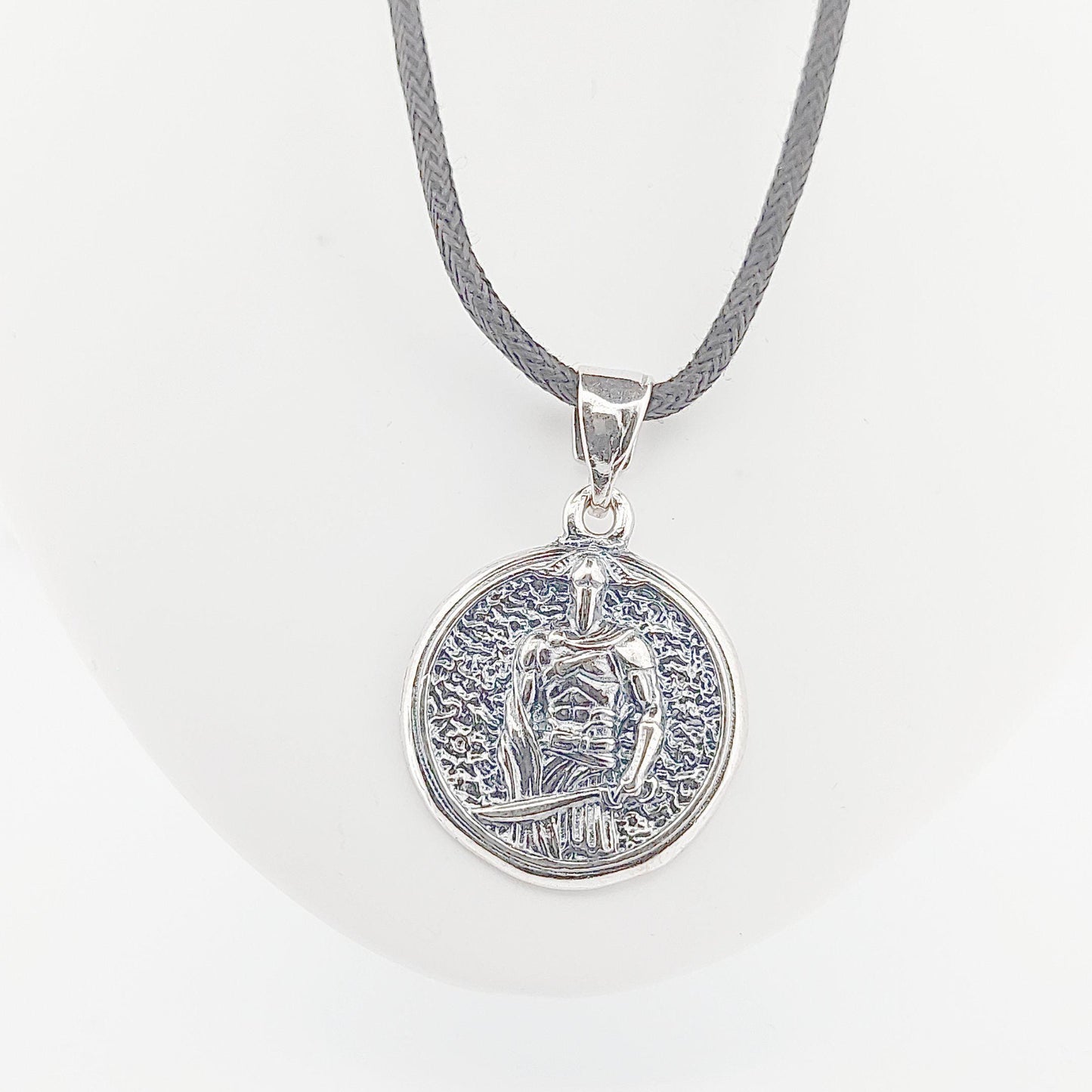 Leonidas Spartan Warrior Sterling Silver Medallion Pendant, Ancient Greek King Design