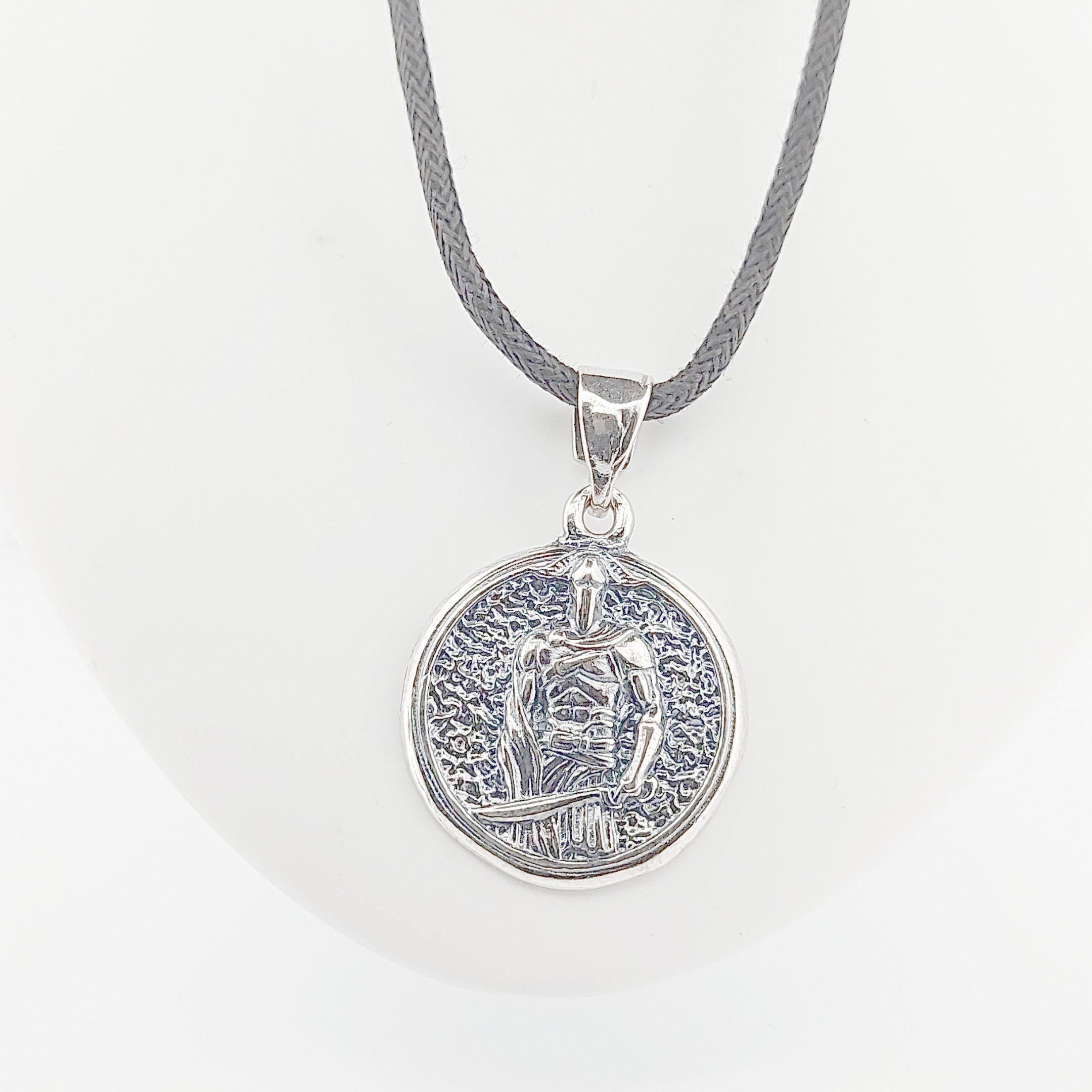 Leonidas Spartan Warrior Sterling Silver Medallion Pendant, Ancient Greek King Design