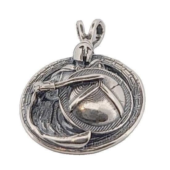 Ancient Greek Spartan Warrior Sterling Silver Pendant, Round Medallion Design