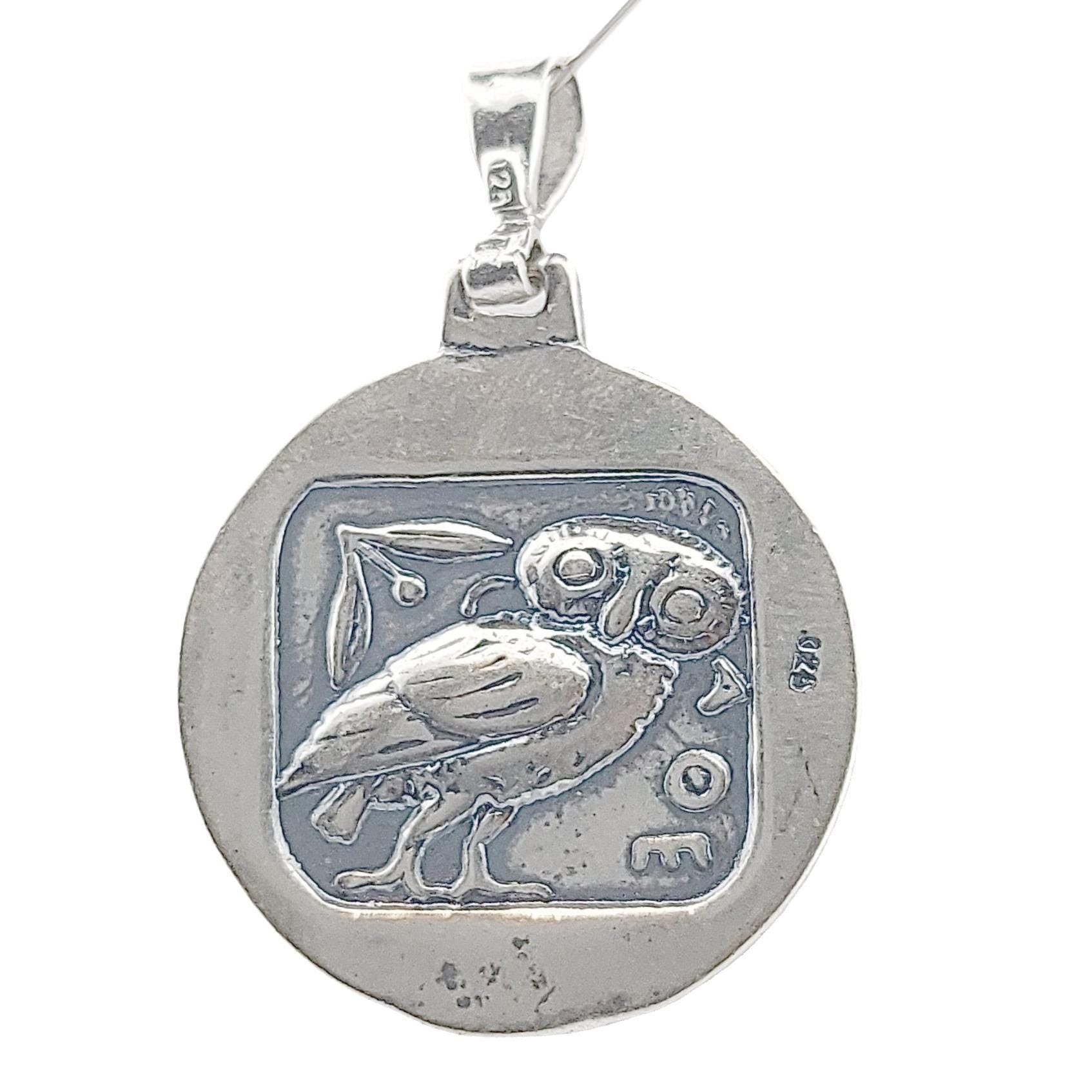 Double-Sided Silver Pendant: Acropolis Parthenon & Athenian Owl