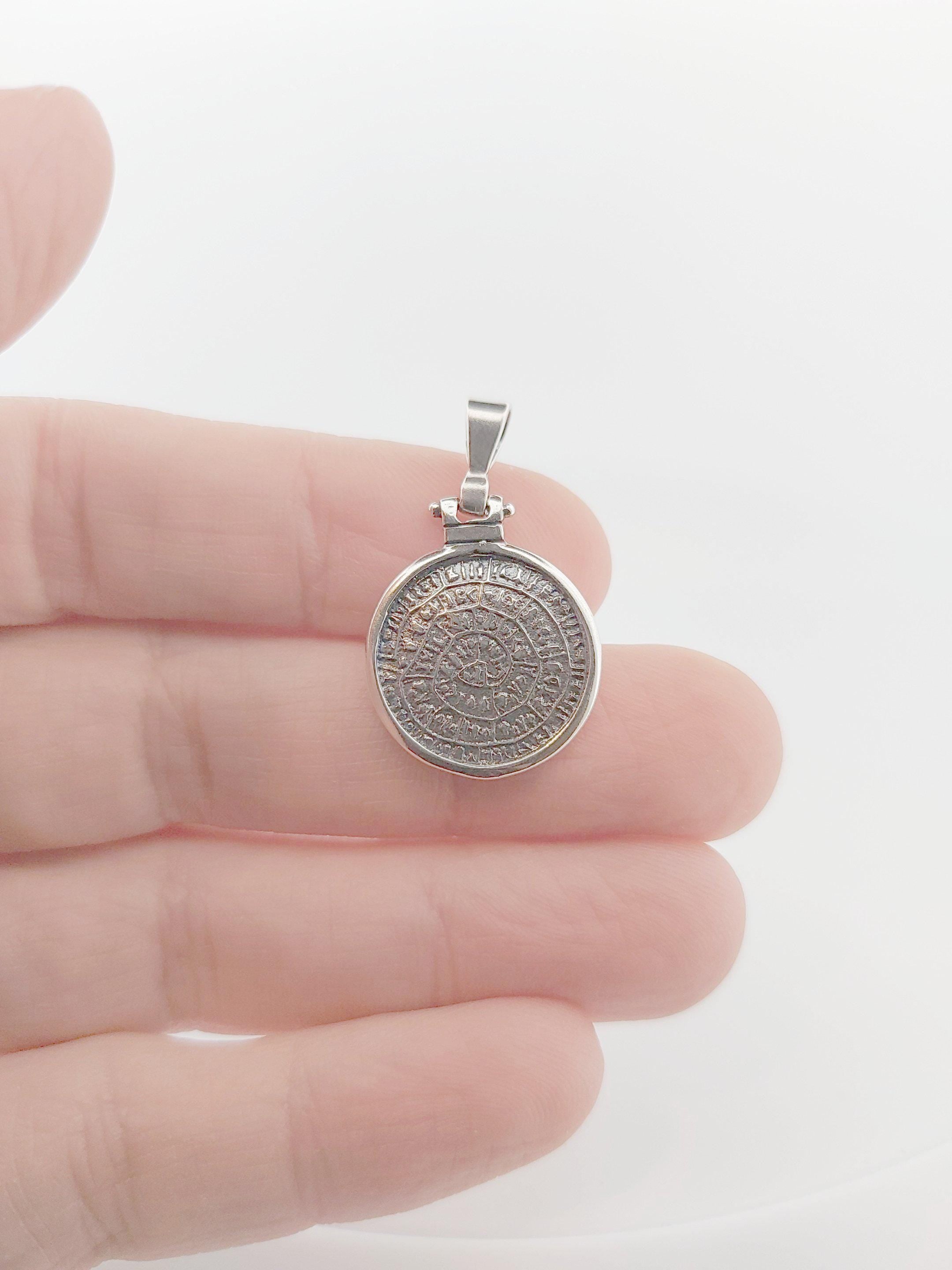 Sterling Silver Phaistos Disc Pendant: Ancient Greek Historical Necklace