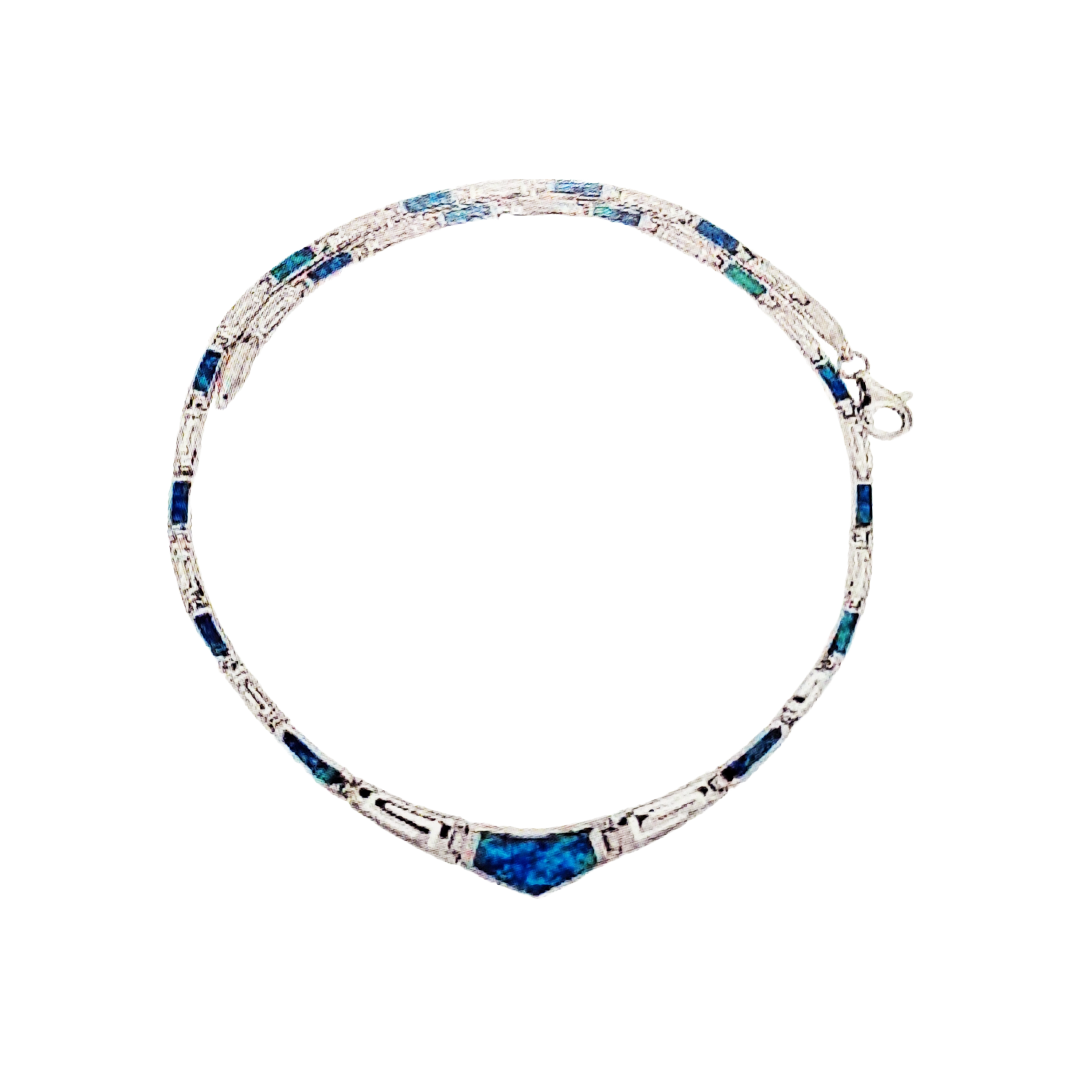 Sterling Silver Blue Opal Necklace with Greek Key Meander Design