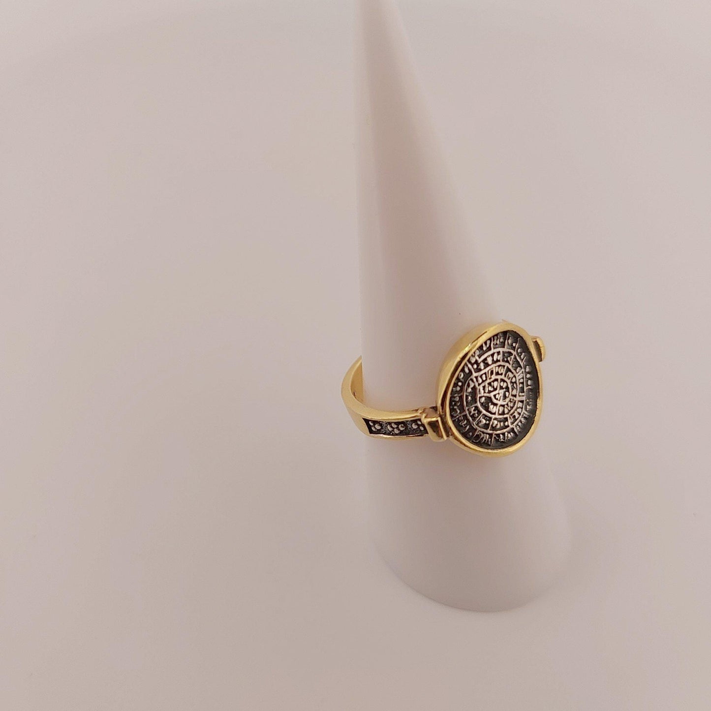 Phaistos Disc Ring, Gold Plated Ancient Greek Design, Statement Ring
