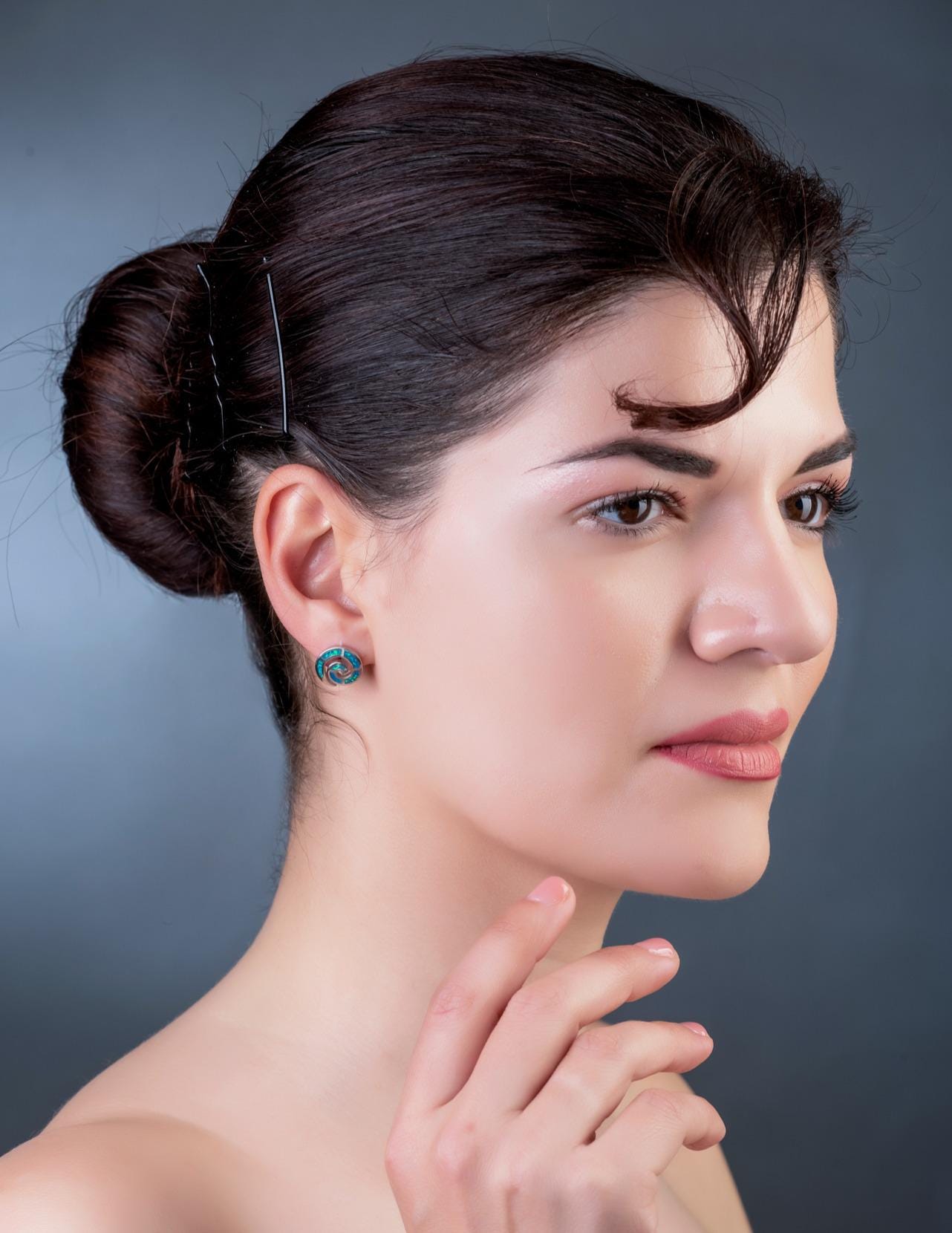 Blue Opal Greek Key Sterling Silver Stud Earrings