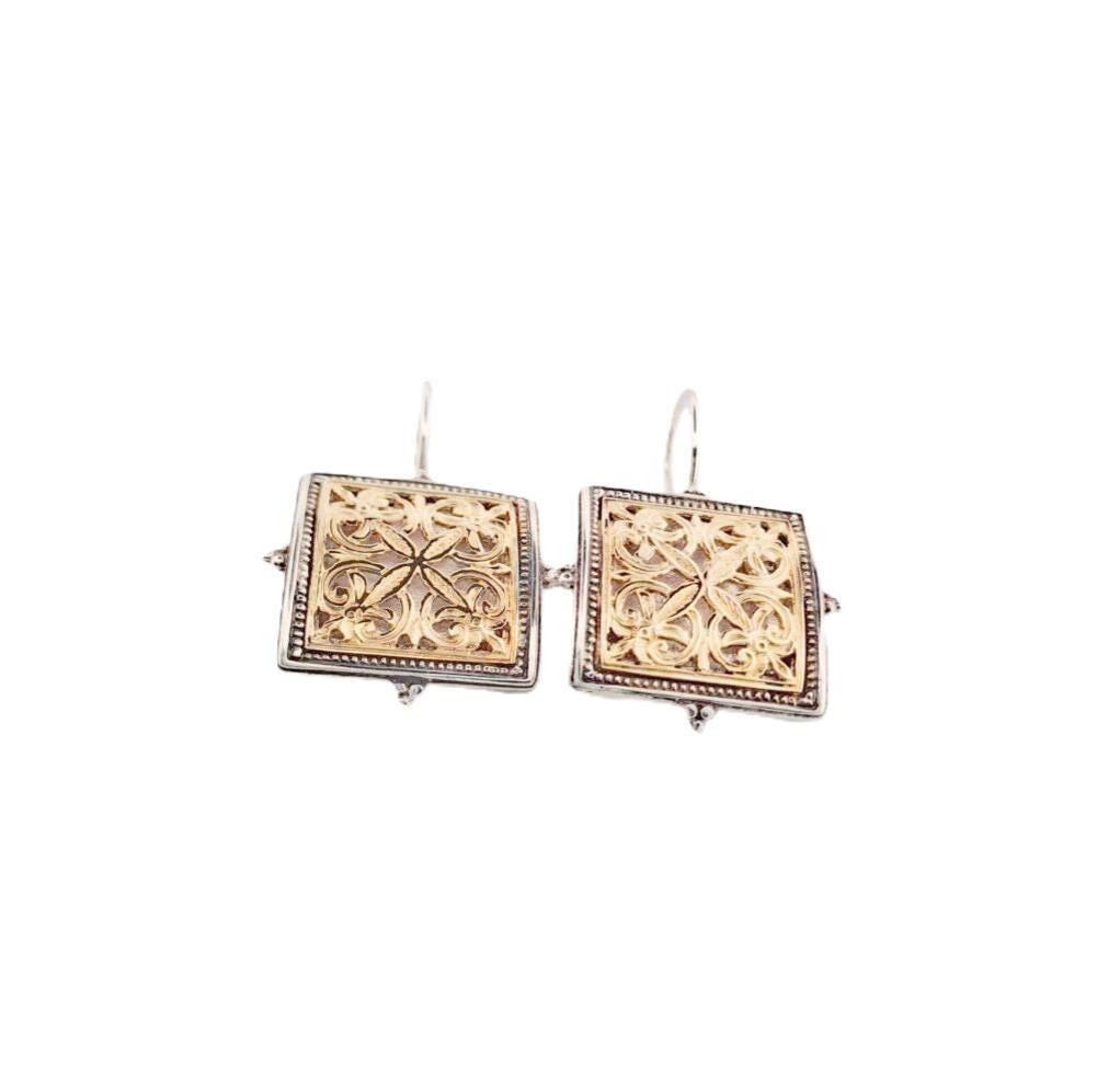 Square Filigree Earrings – Two Tone Earrings | Byzantine Inspired Jewelry
