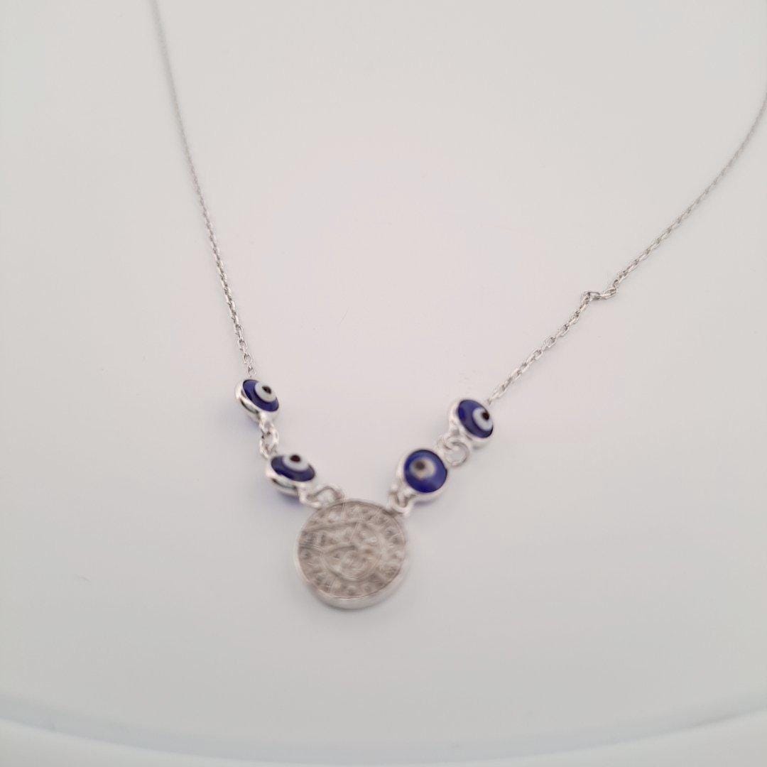 Evil Eye Necklace – Blue Eye Necklace with Phaistos Disc Pendant | Silver Chain