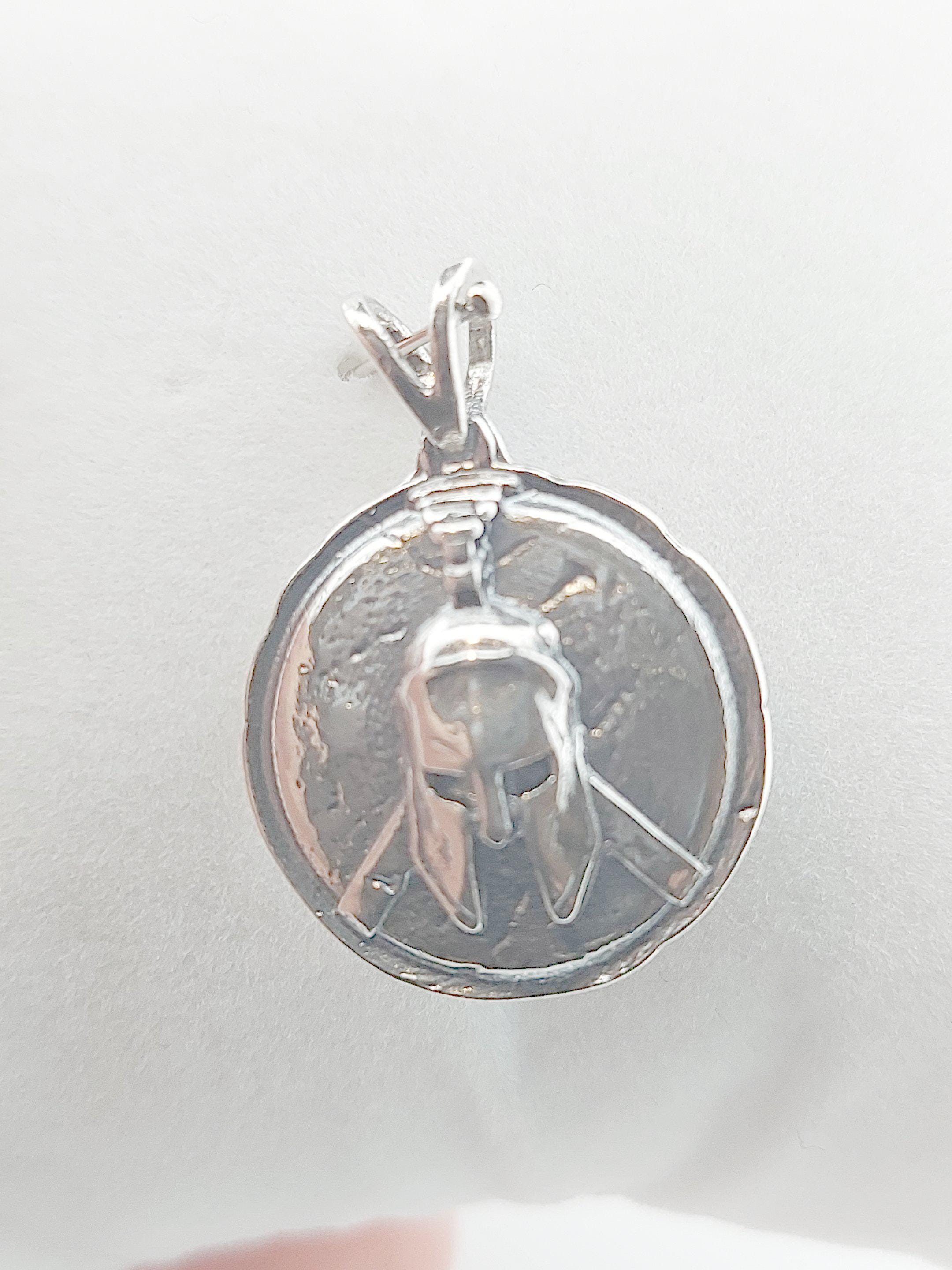 Silver Spartan Warrior Pendant: Ancient Greek Helmet Charm