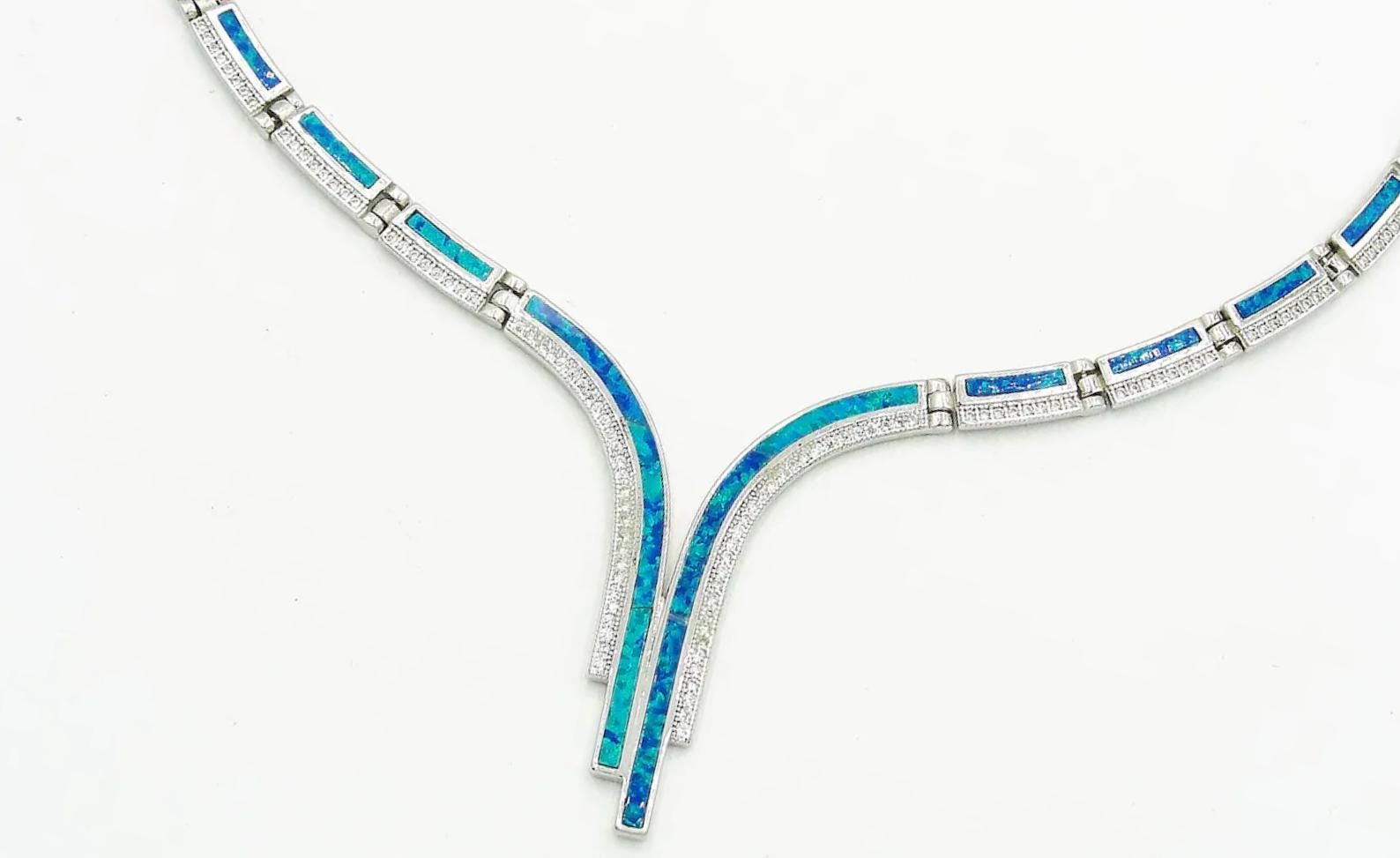 Blue Opal Silver Statement Necklace, Greek Designer Jewelry