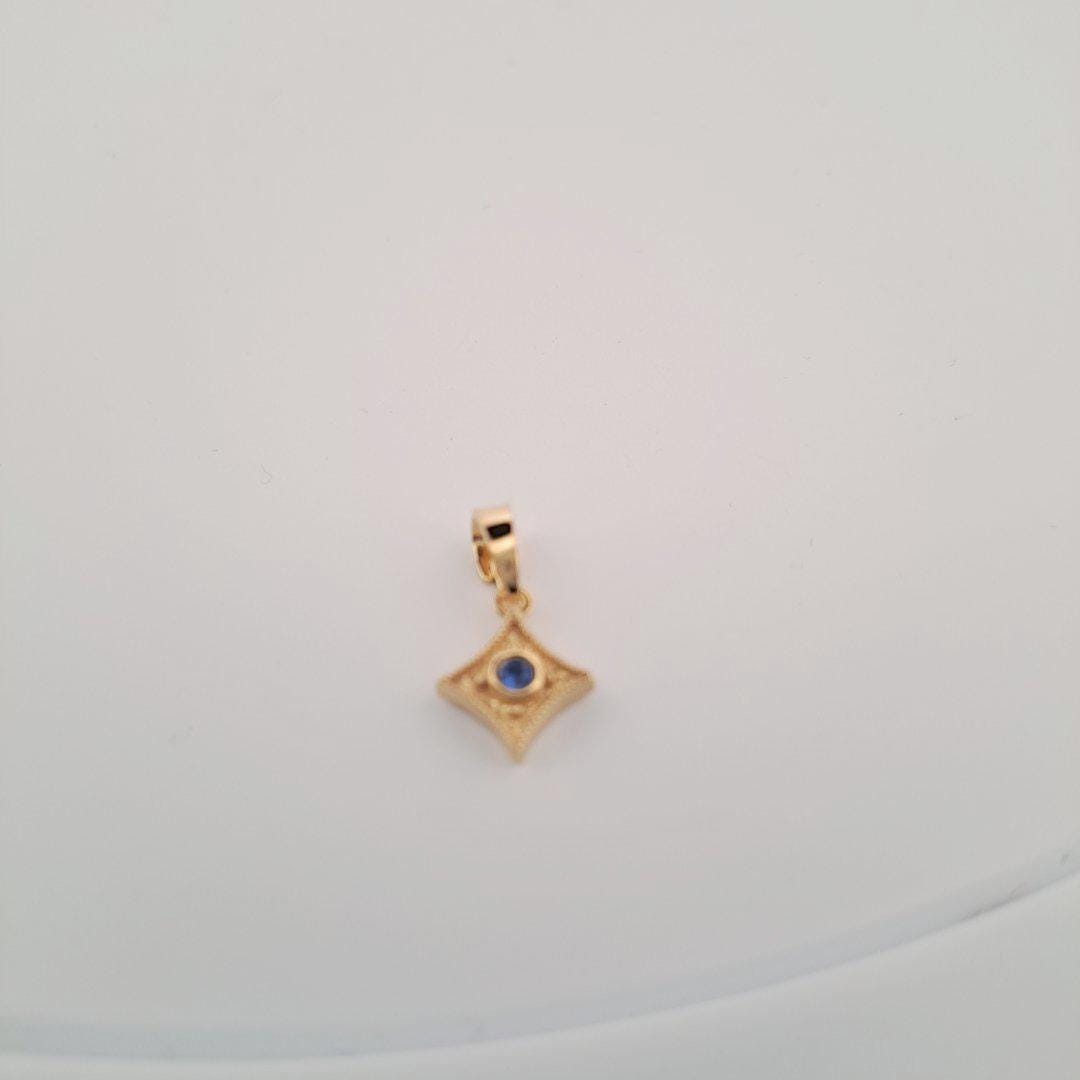 Byzantine Pendant – Gold Plated Charm with Blue Gemstone, Antique Greek Style Necklace