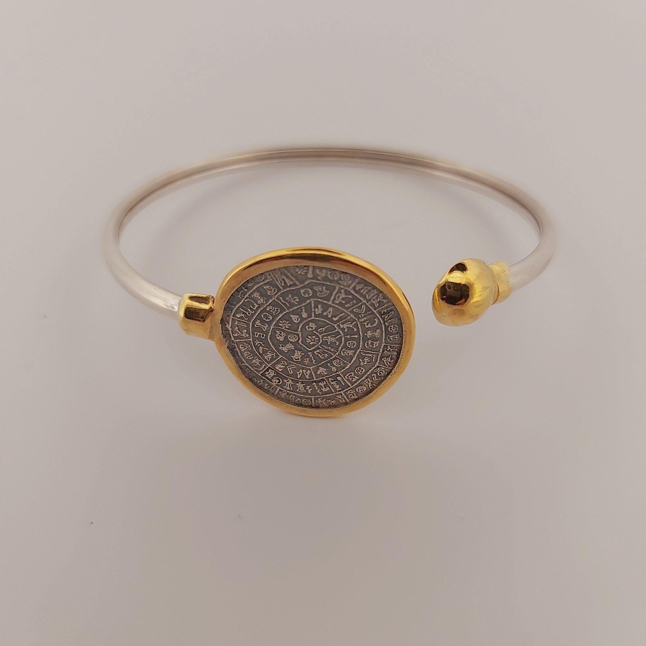 Gold-Plated Phaistos Disc Bracelet: Sterling Silver Ancient Minoan Jewelry