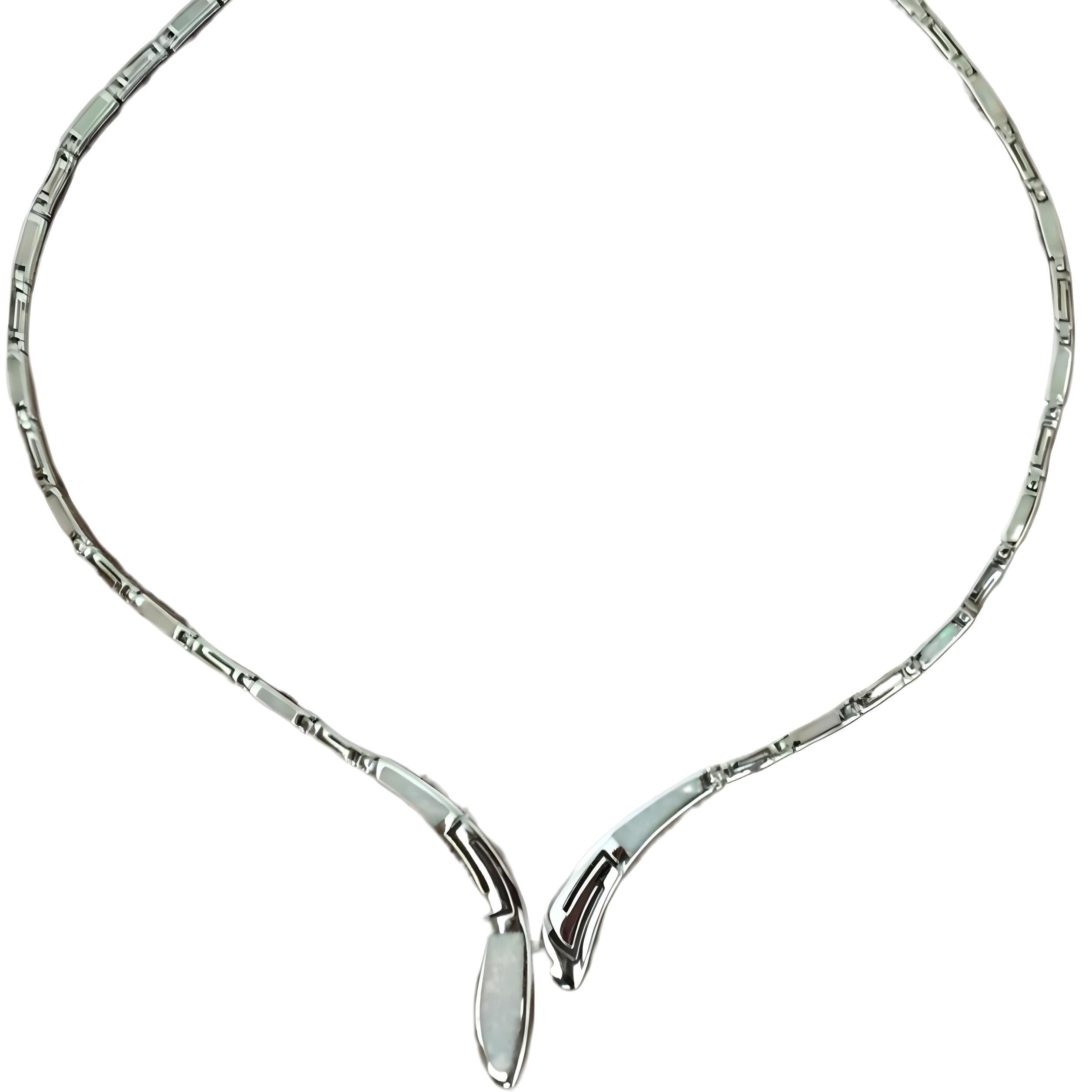 White Opal Greek Key Necklace, Sterling Silver, Meander Design