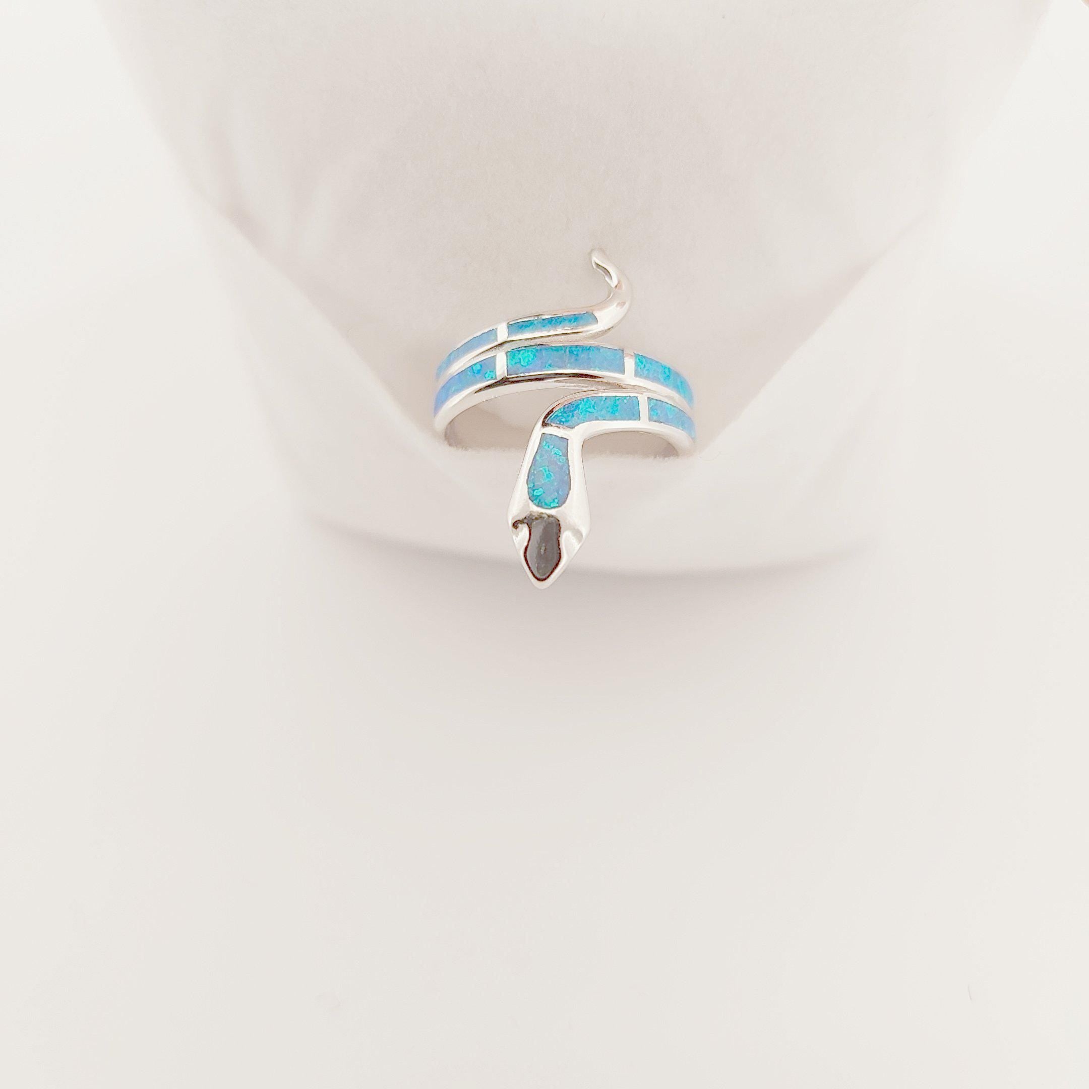Snake Ring, Blue Opal, 925 Sterling Silver, Greek Mythology Design