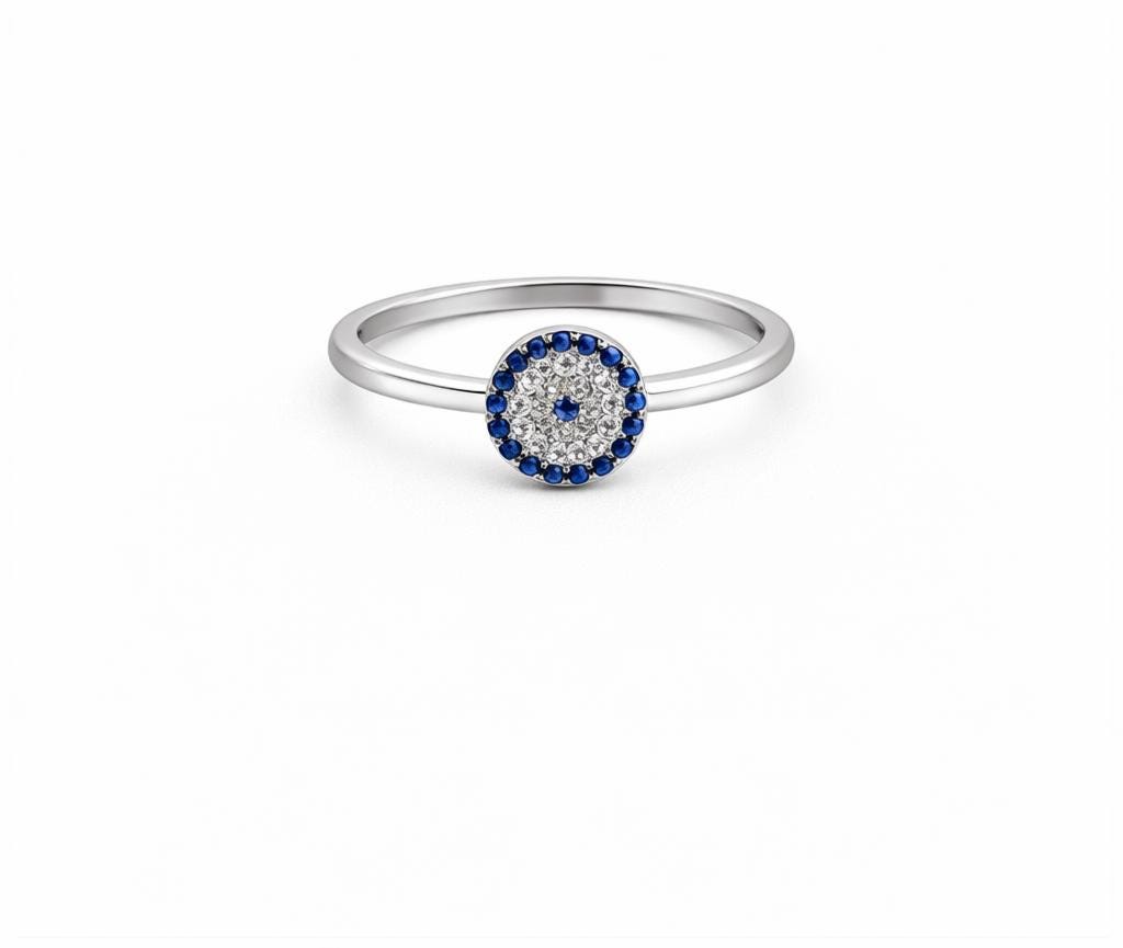 Evil Eye Ring Silver 925 With Zircon Pavé - Minimalist Protective Circle Design