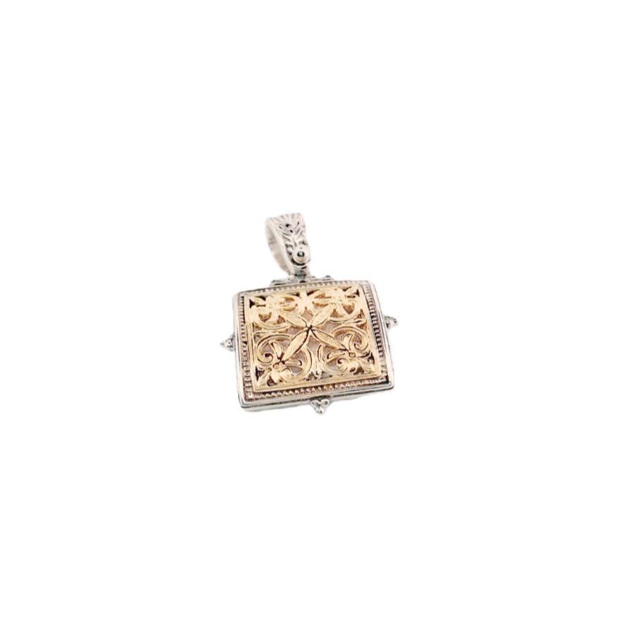 Byzantine Pendant Necklace – Gold Silver Rectangular Filigree Charm, Heritage Style Jewelry