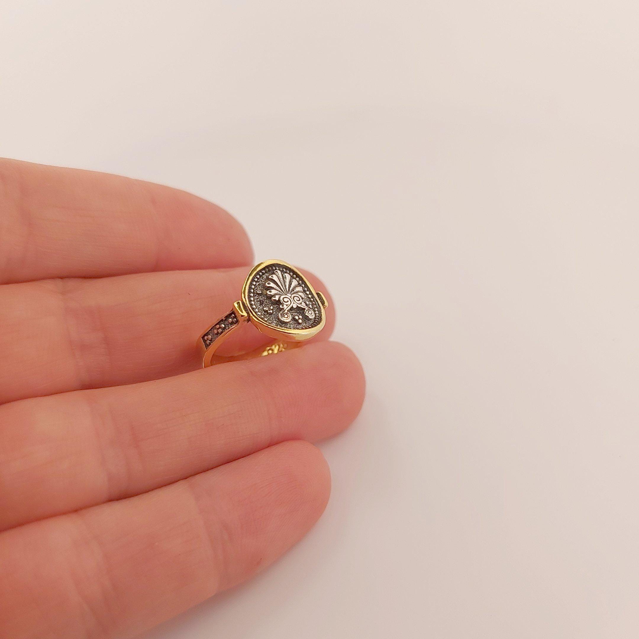Silver Gold Plated Ring, Greek Architecture Design, Statement Ring
