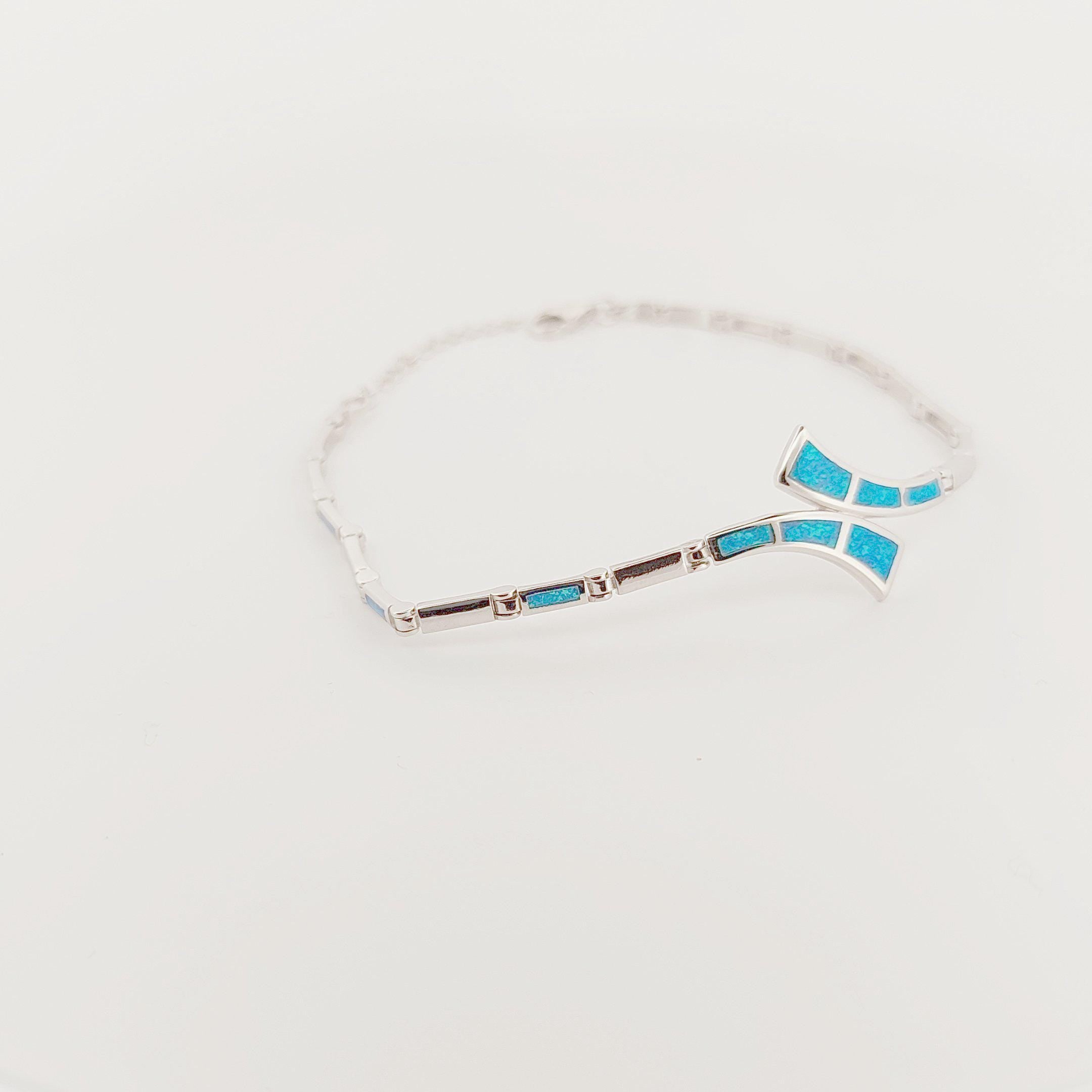 Blue Opal Silver Bracelet, Greek Design