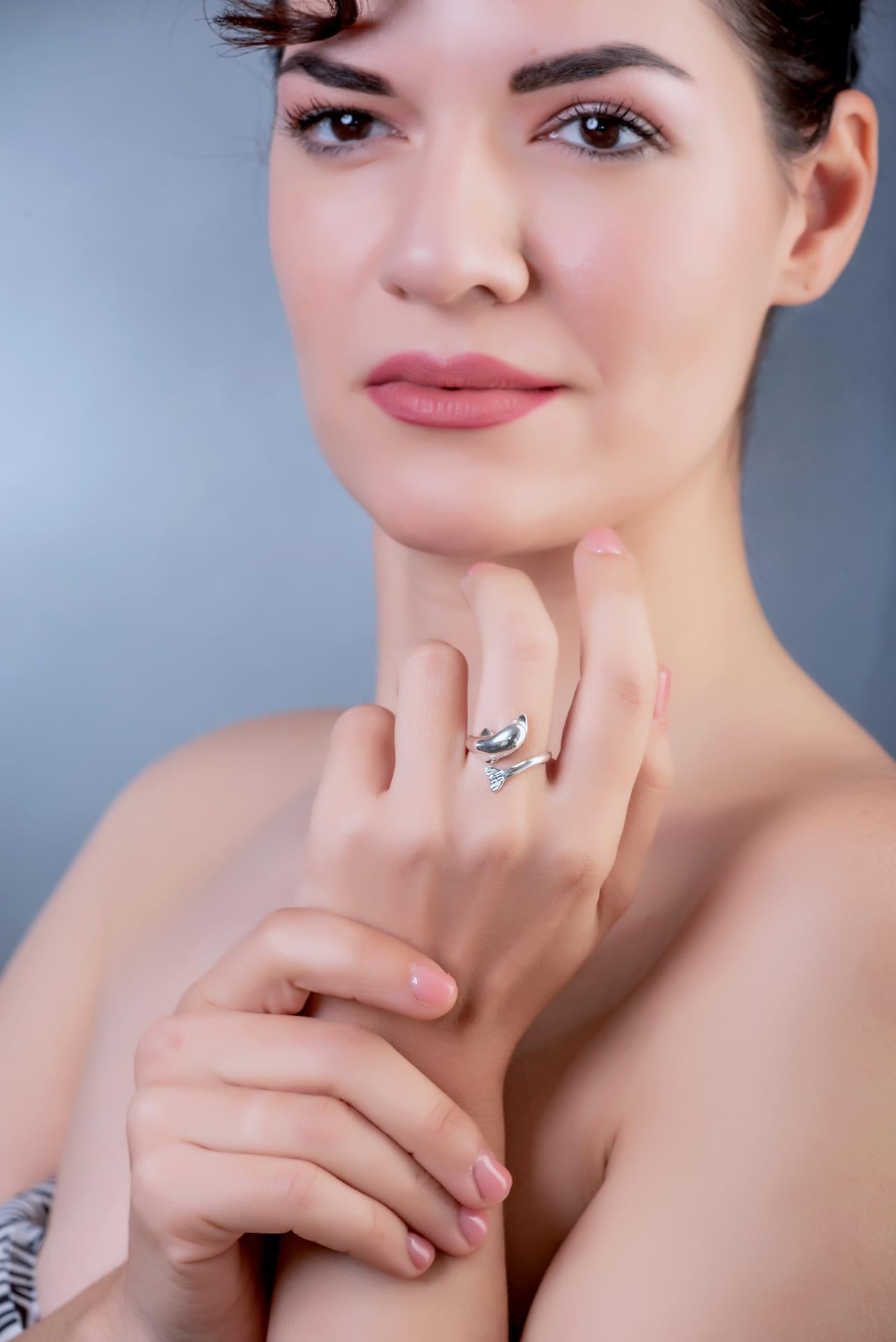 Sterling Silver Single Dolphin Ring, Ancient Greek Style, Women's Statement Ring