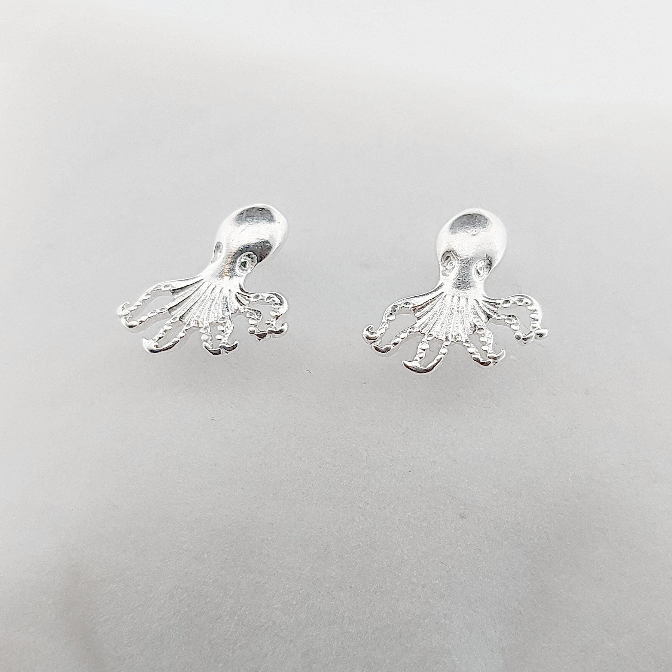 Sterling Silver Octopus Stud Earrings, Greek Mythology Inspired Design