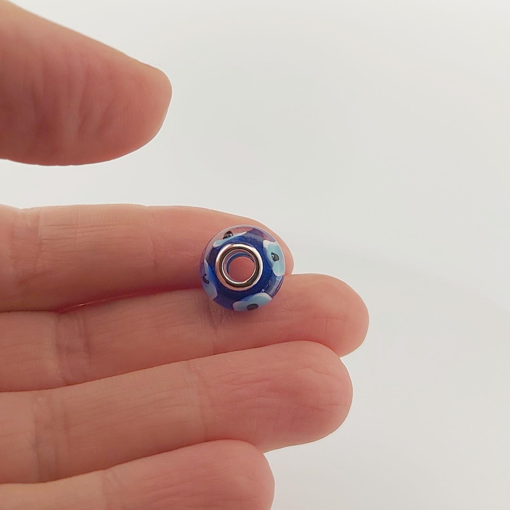 Evil Eye Charm Bead: Blue Enamel, Sterling Silver, Fits Pandora Bracelets