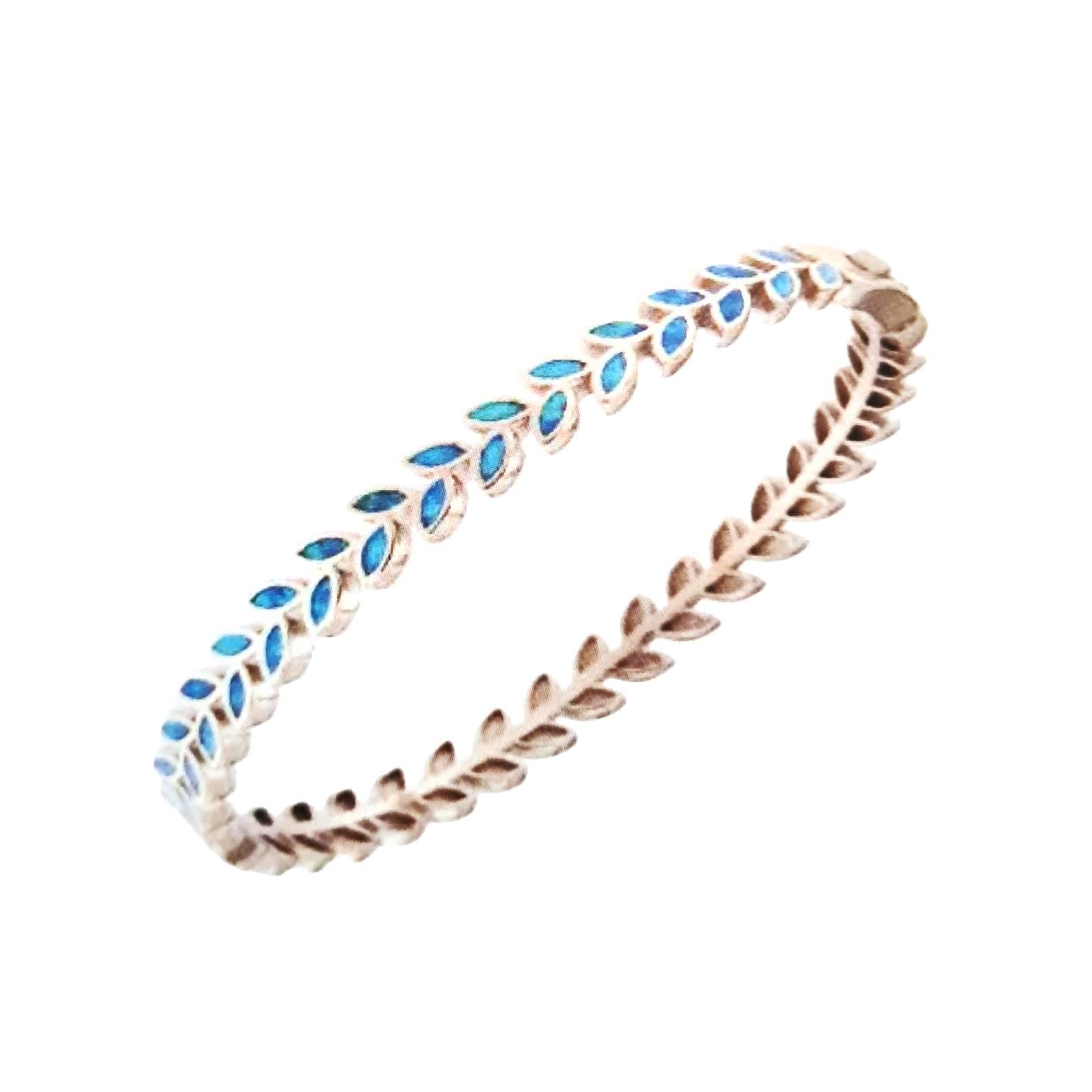 Blue Opal Olive Branch Bracelet, Sterling Silver Greek Style Bangle