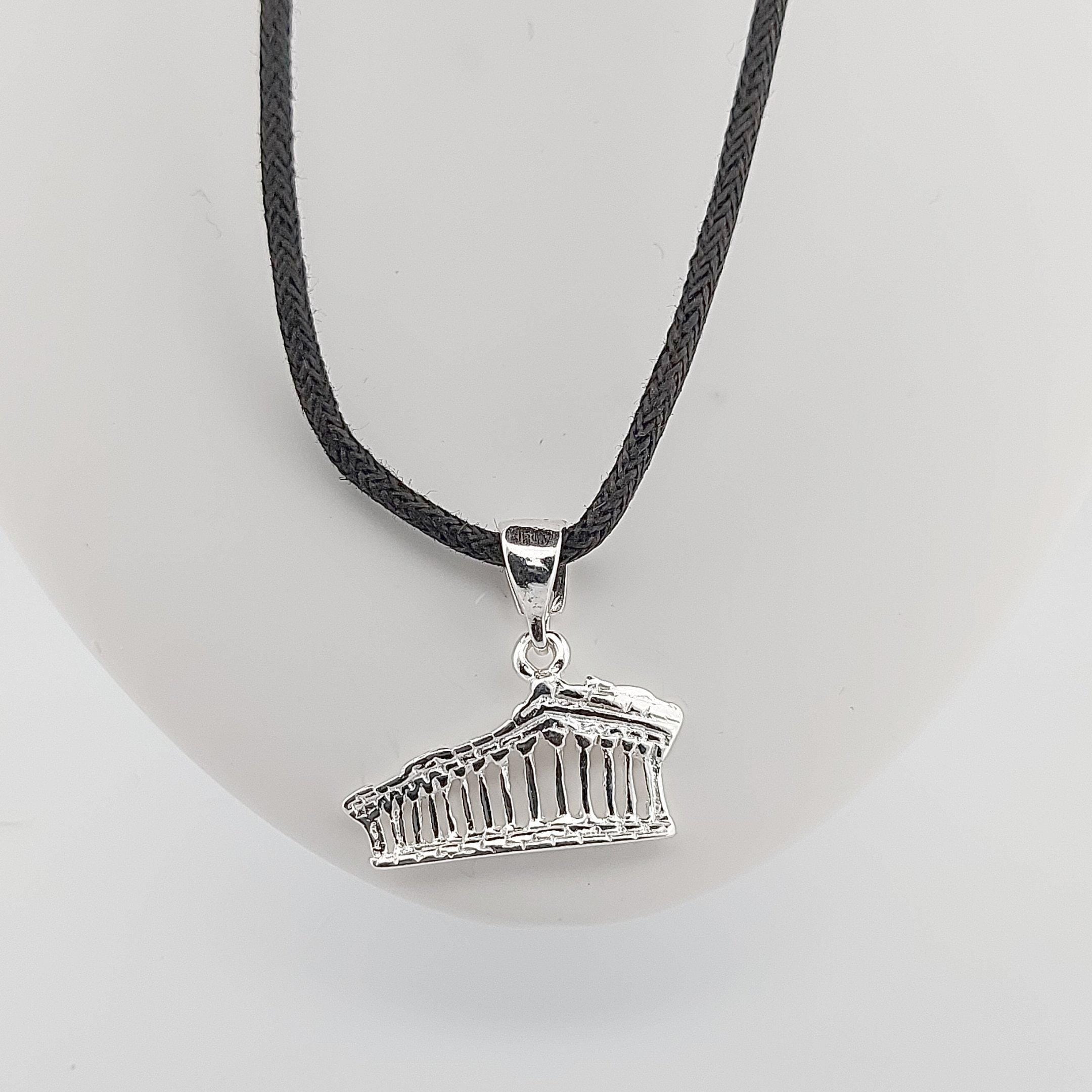 Greek Parthenon Silver Charm Pendant, Ancient Acropolis Temple Design