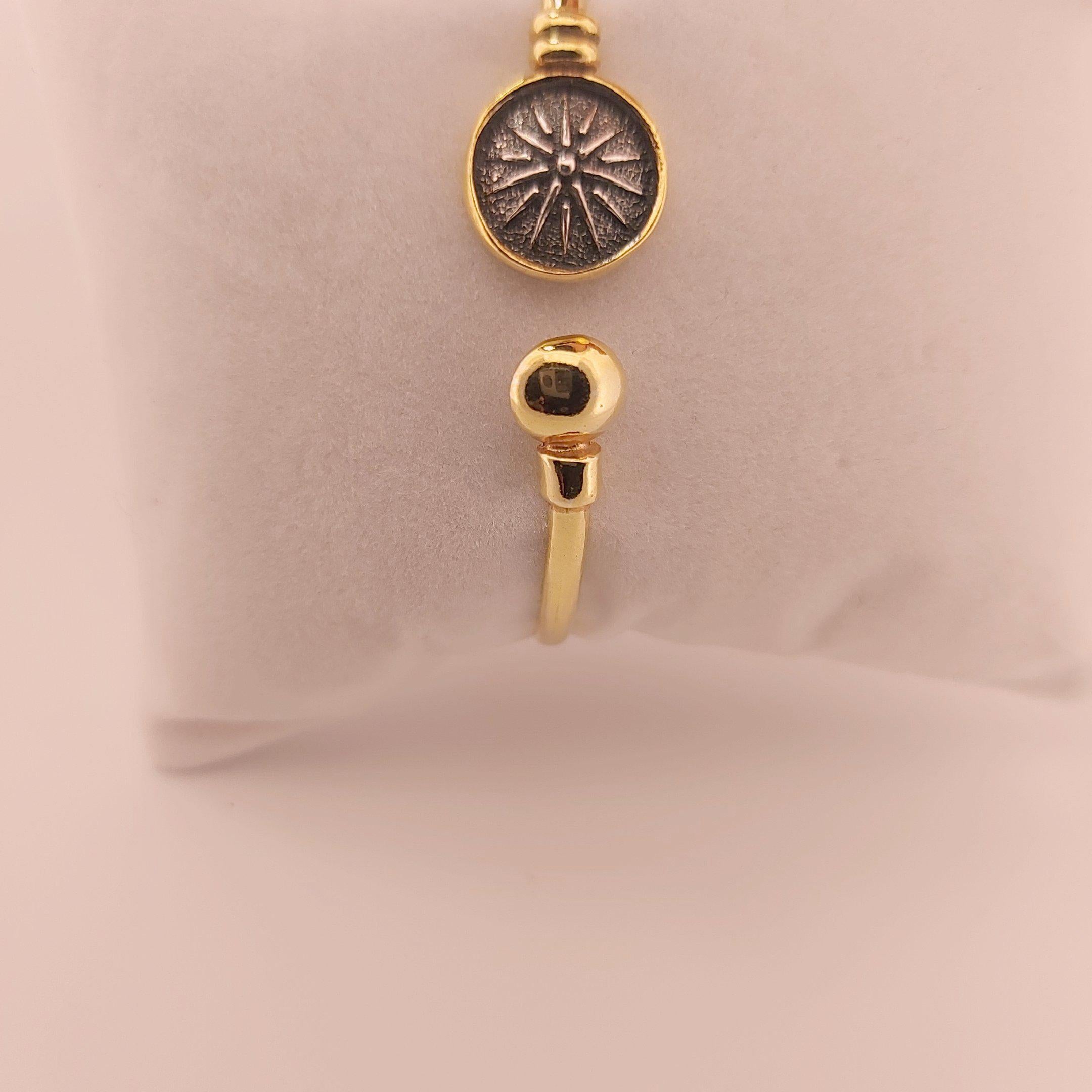 Gold Plated Vergina Star Bangle: Macedonian Sun Bracelet