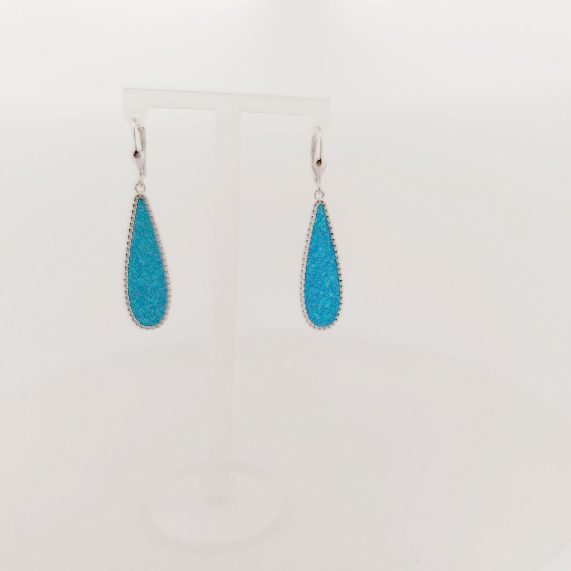 Sterling Silver Blue Opal Teardrop Earrings: Greek-Inspired Dangle