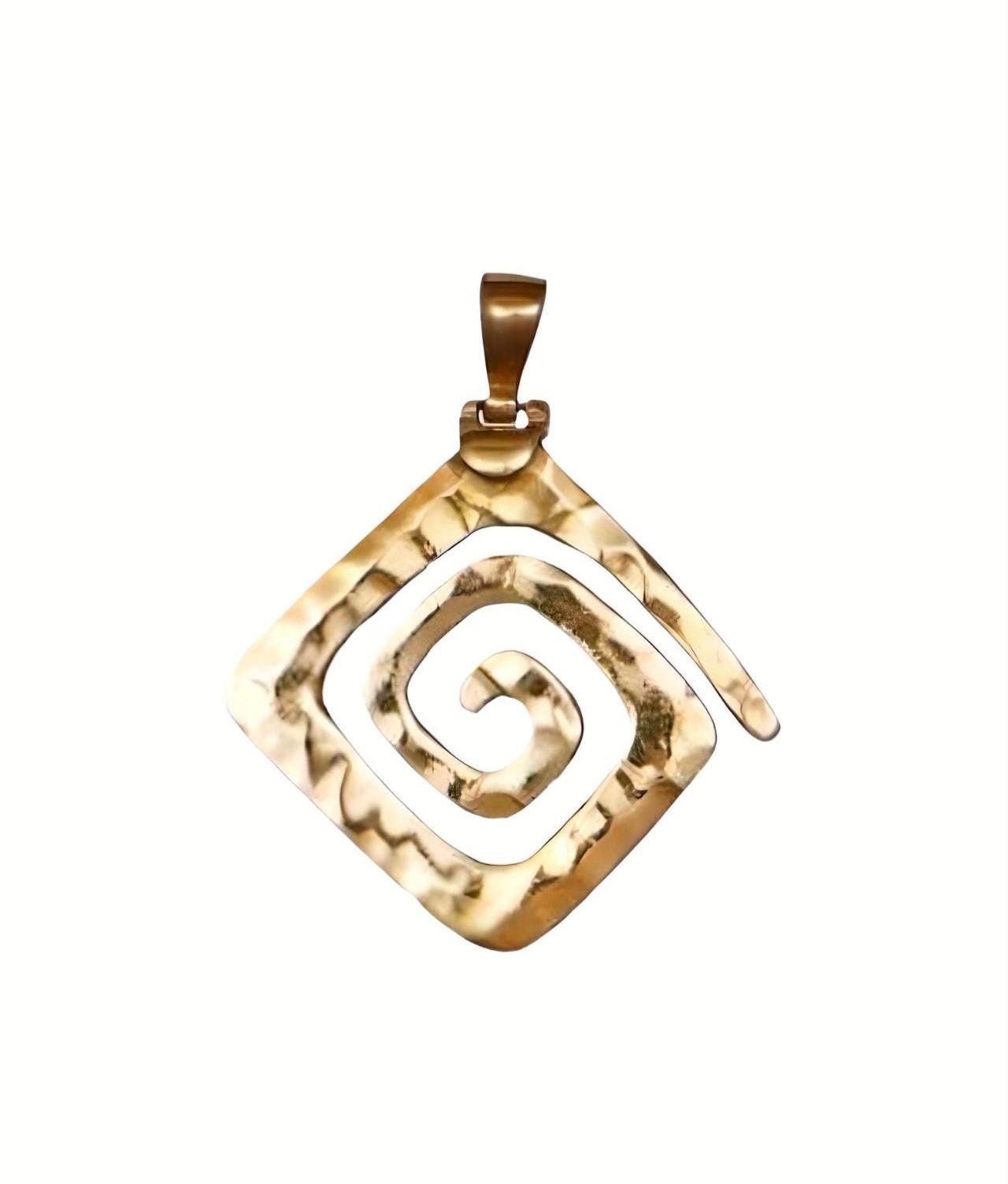 Hammered Gold Plated Silver Pendant: Greek Key Meander Design