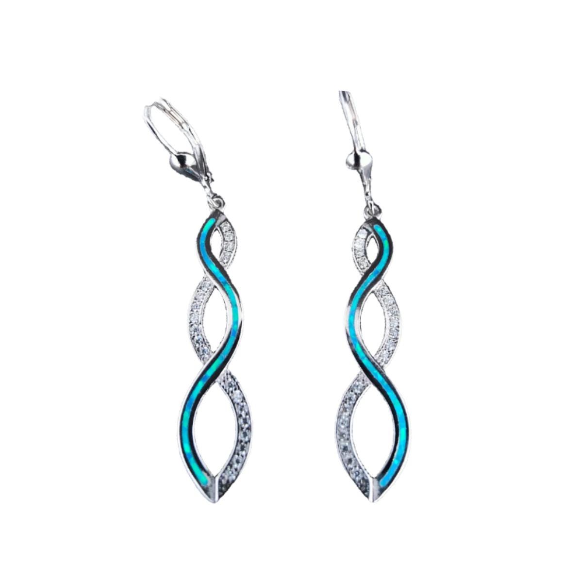 Sterling Silver Blue Opal Dangle Earrings: Greek Design