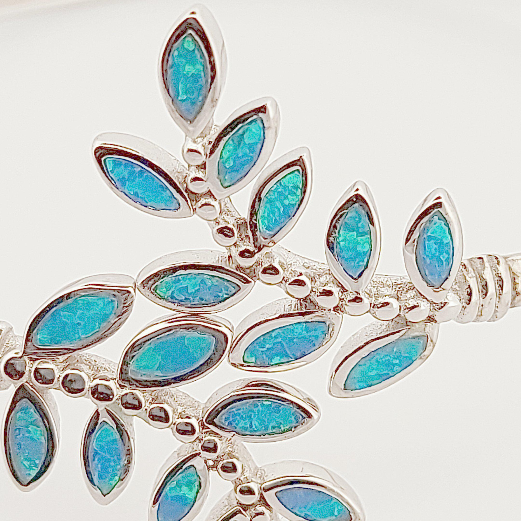 Blue Opal Olive Tree Branch Leaf Bracelet, 925 Sterling Silver, Greek Jewelry Design
