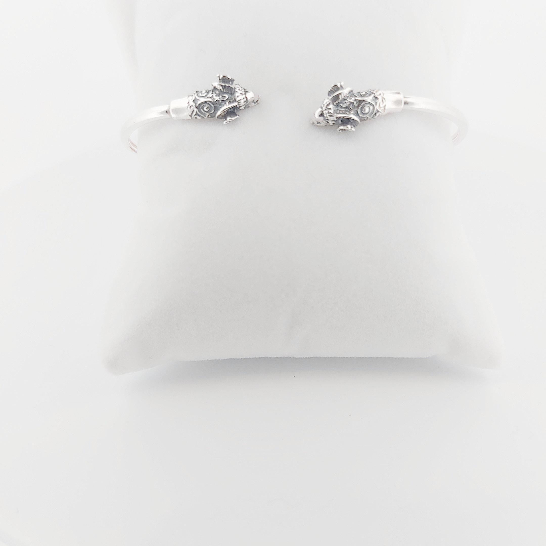 Ram head silver bangle bracelet