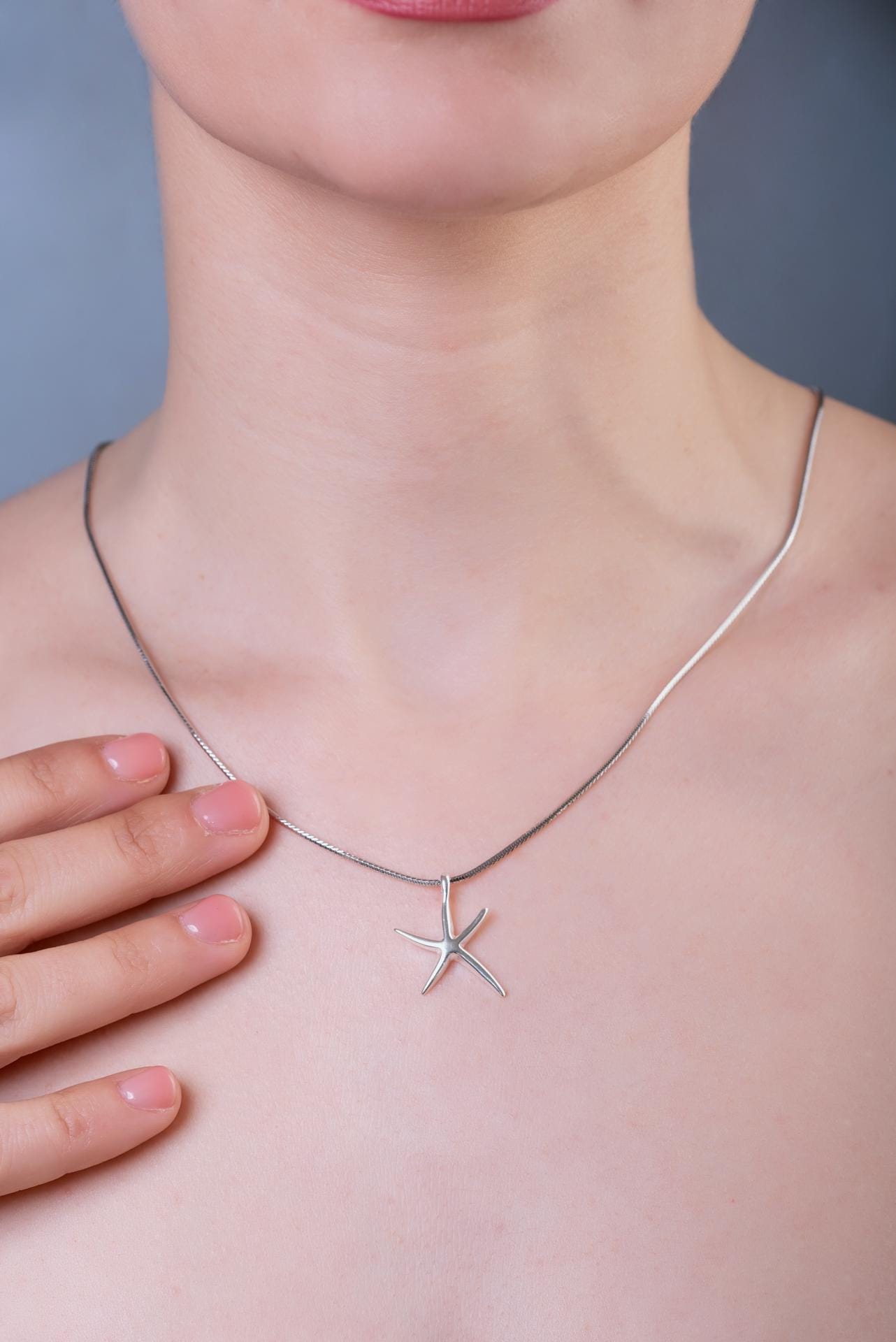 Sterling Silver Starfish Pendant, Nautical Beach Jewelry