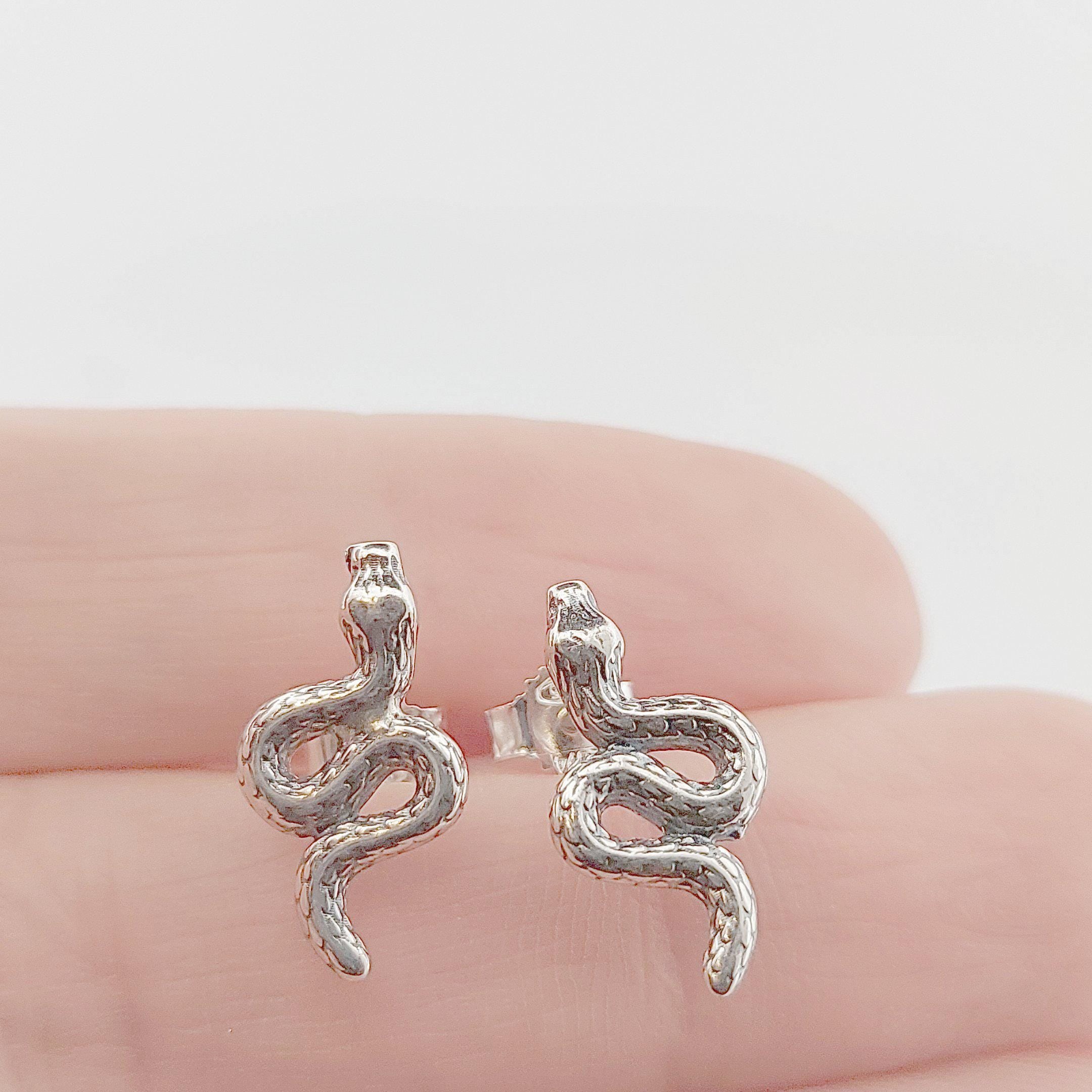 Sterling Silver Snake Stud Earrings: Greek Mythology Serpent Design