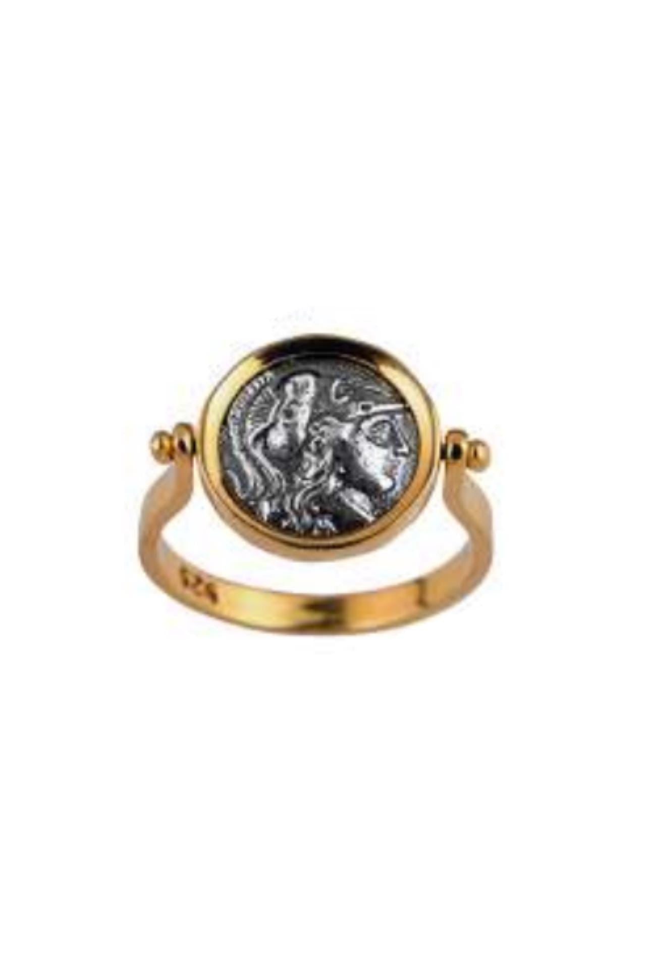 Goddess Athena Ring, Gold Plated Statement Coin Ring