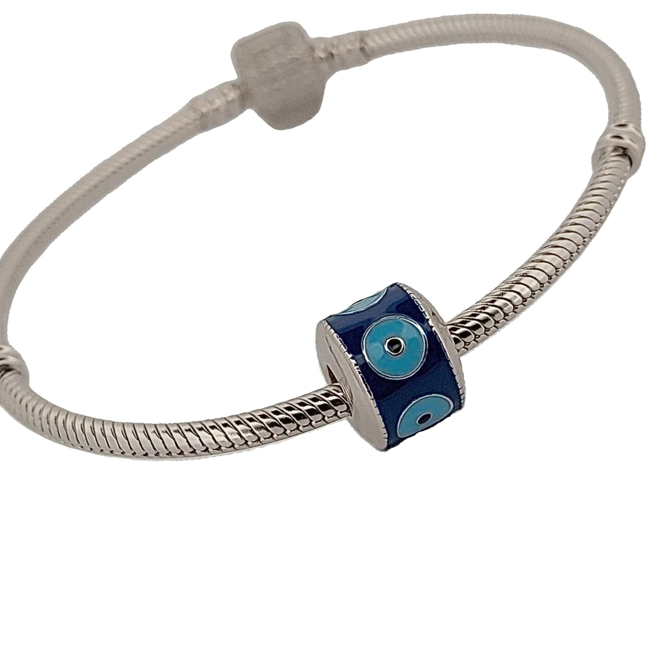 Evil Eye Charm Bead: Blue Enamel, Sterling Silver, Fits Pandora